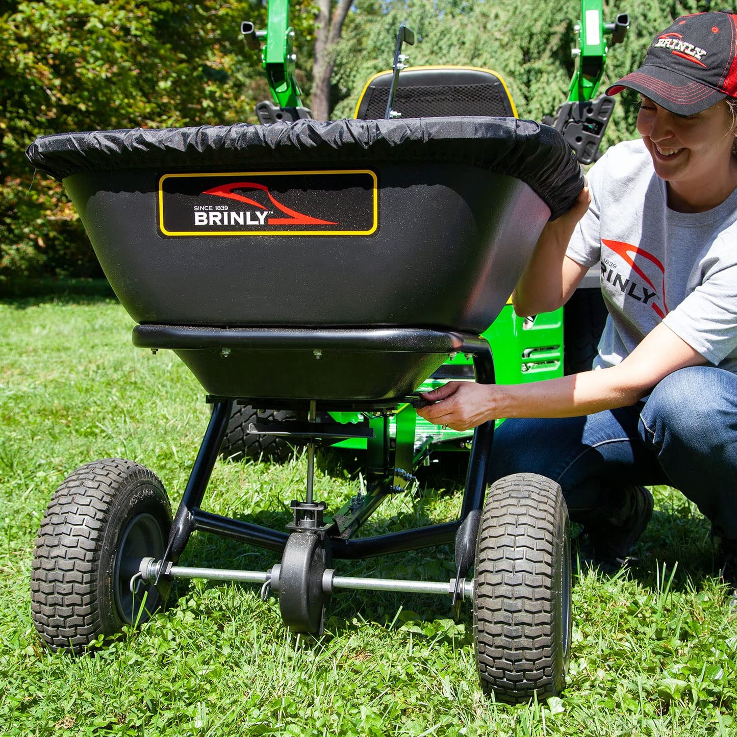 Brinly BS26BH-A Tow Behind Broadcast Spreader with Universal Hitch, 125 lb. - Deluxe Matte Black