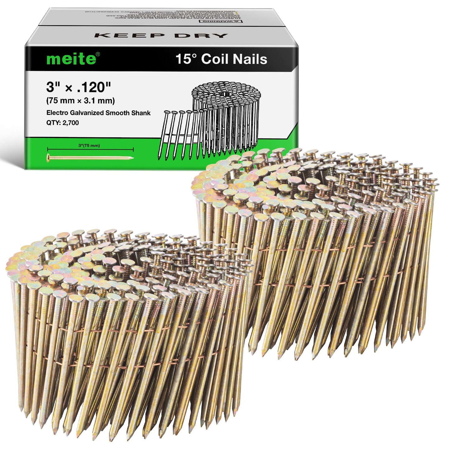 meite NP45 Pneumatic Nail Remover with Spare Driver + 2700PCS 15° 3-Inch Coil Nails – Heavy Duty Air Punch Denailer for 2-6mm Fasteners & Reclaimed Wood, Bonus Driver Pin for Less Downtime