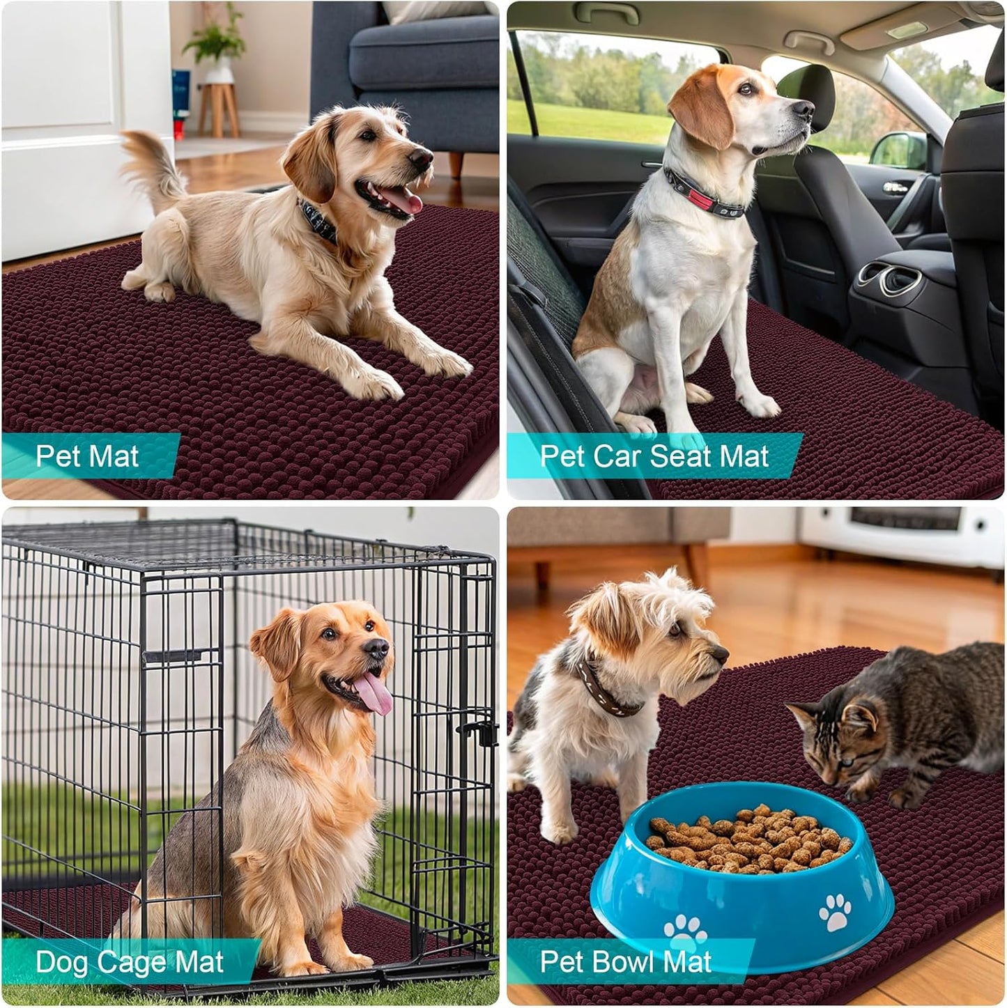 OLANLY Dog Door Mat - Absorbent Non-Slip Chenille Mat for Muddy Paws | 70x35 Inches, Quick Dry, Russet