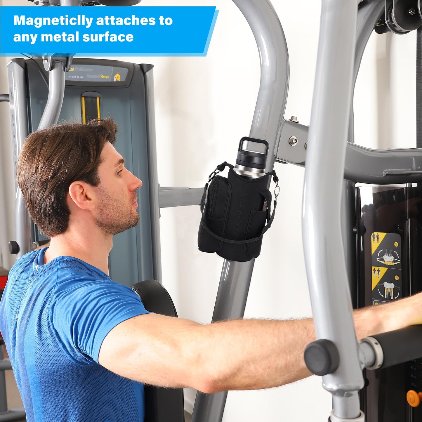 icolor Magnetic Gym Bag Water Bottle Holder with Phone Pockets & Shoulder Strap,5 Built-in Magnets Gym Bottle Pouch Carrier Sleeve,Sling Magnetic Bag Gym Accessories Organizer for Men Women