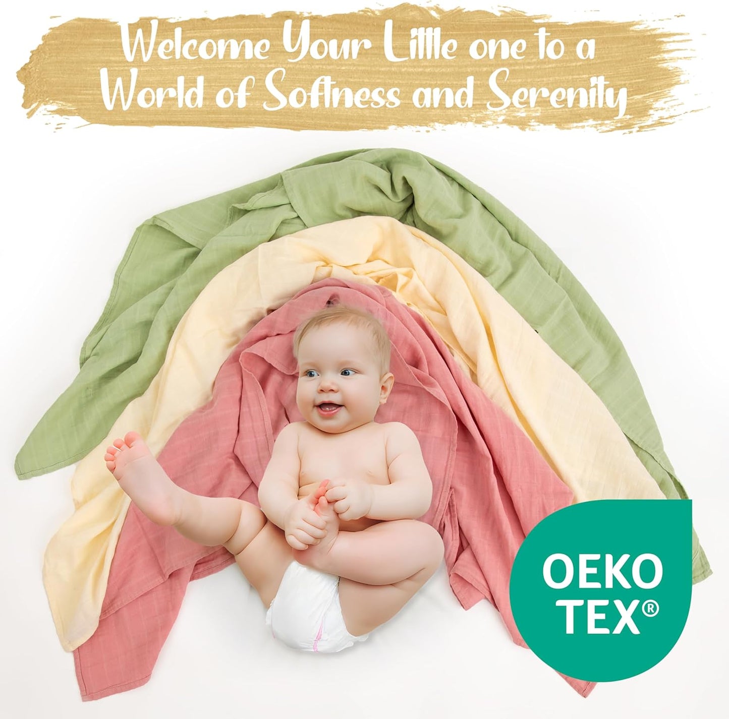 Skiennix Organic Muslin Swaddle Blankets - 100% Cotton, Soft & Breathable, 3-Pack, 47 x 47 Inches