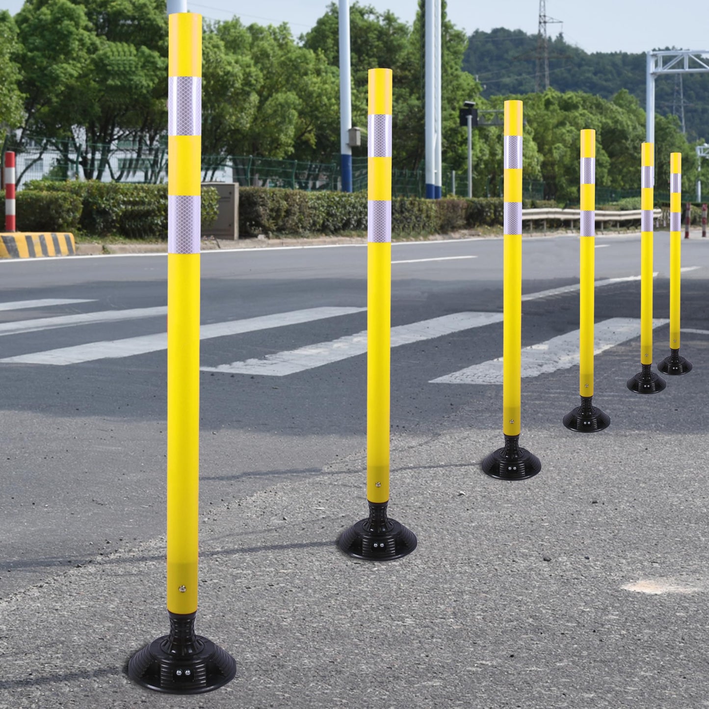 OrangeStar 8 Pack Delineator Post 48" Yellow Traffic Delineator Cones with Fixable Base for Road Safety, Parking Lots
