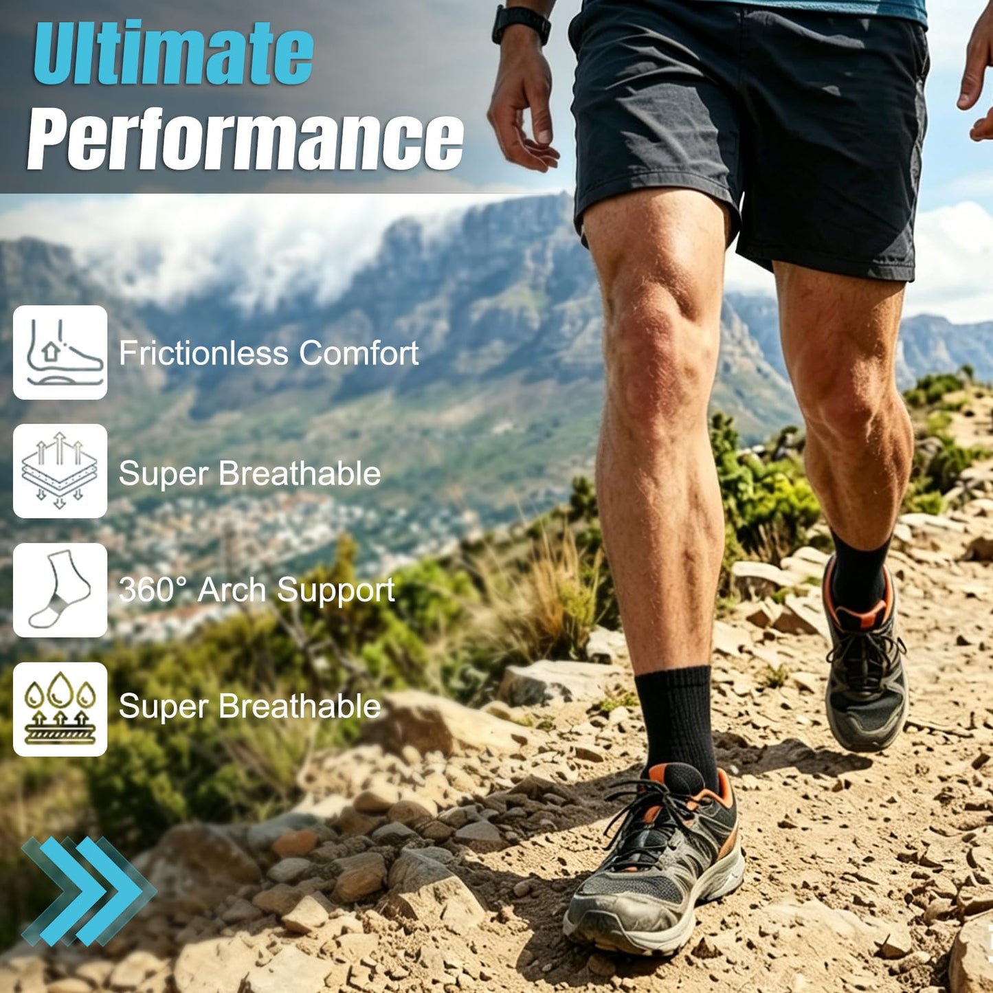 Horuru Mens Cushioned Ankle Running Socks, Moisture Wicking Athletic Quarter Hiking Socks for Work Gym Sports 6 Pairs