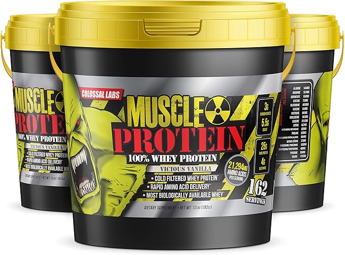 Muscle Whey Protein Flavored Protein Powder, 25,000mg Amino Acids/Serving, Cold Filtered(Packaging May Vary) (12 Pound (Bucket), Vanilla)