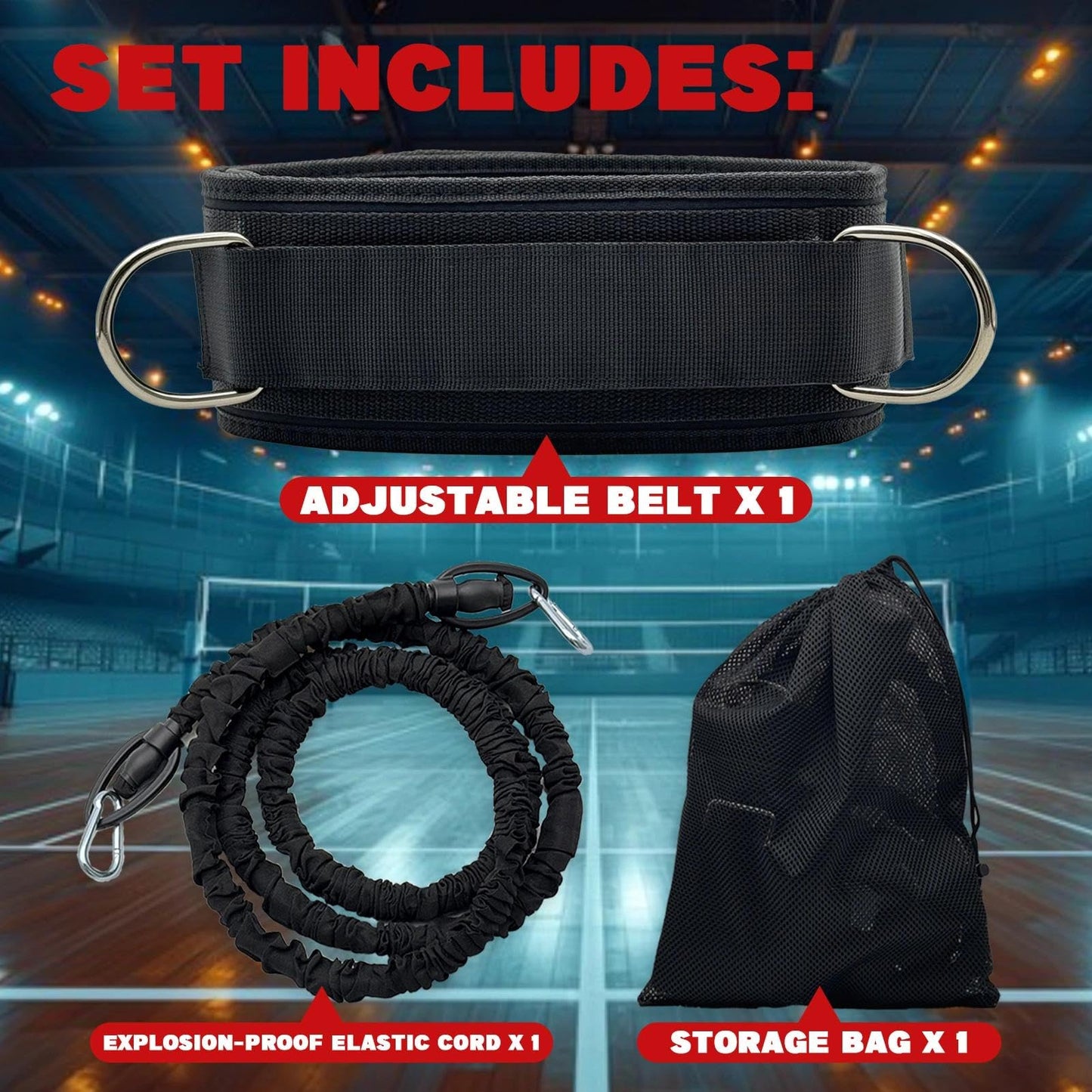 OKQX 1-Pack Zone Defense Resistance Band Kit, Basketball & Volleyball Agility Training Belt Kit – Resistance Band Speed & Coordination Trainer with Adjustable Waist Strap, Black