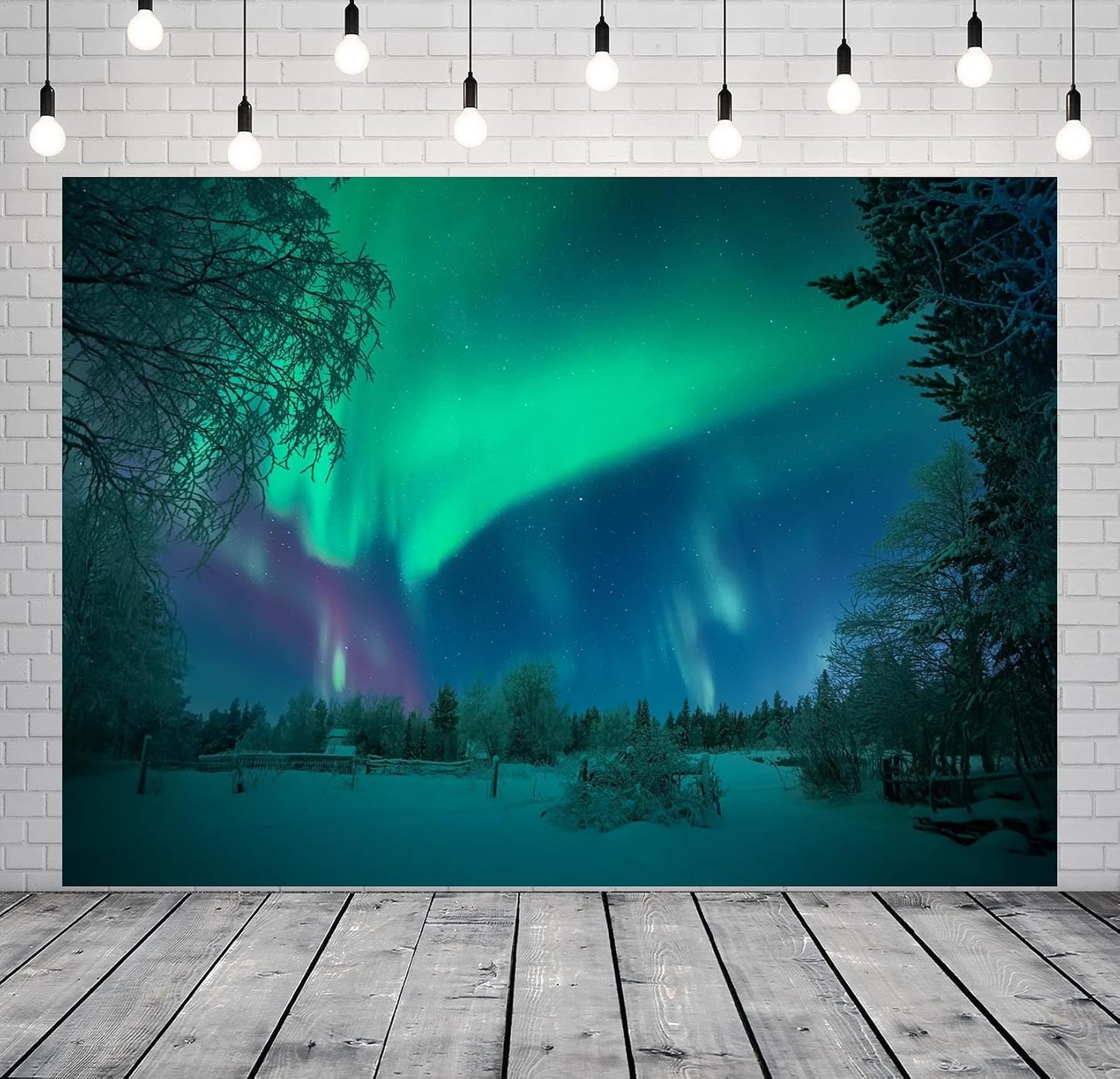 BELECO 10x8ft Fabric Aurora Borealis Backdrop Winter Forest Snowfield Northern Lights Night Sky Background Polar Lights
