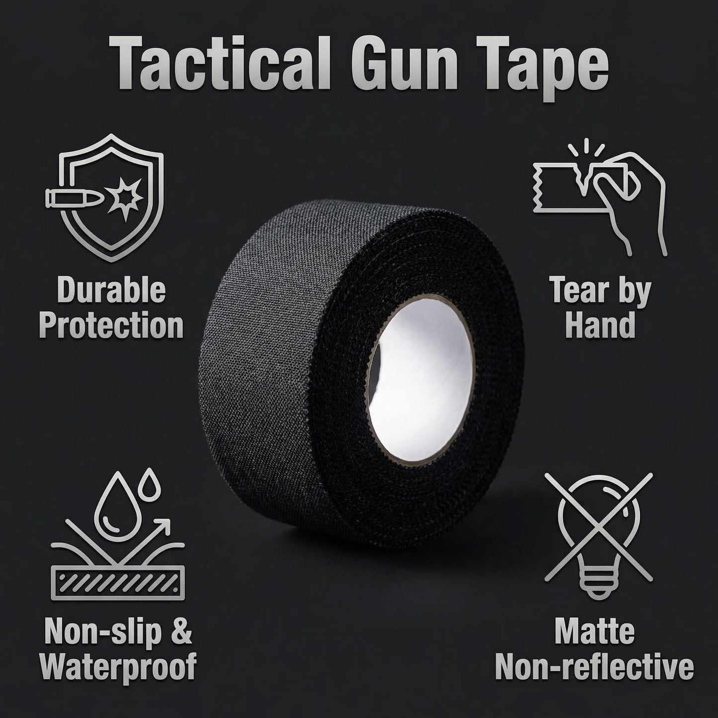 Nowindsy Gun Grip Tape，Tactical Tape 1.5" Non-Reflective Improve Grip Multipurpose Wrap Tape for Rifles, ShotgunsGun, Magazine, Tactical Geer, Sport Handle, Gardening Tools (2-Roll)