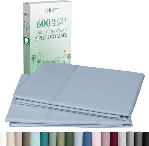 Luxuriously Soft 600 Thread Count Cotton Pillowcases - Set of 2 in Blue for Standard & Queen Pillows