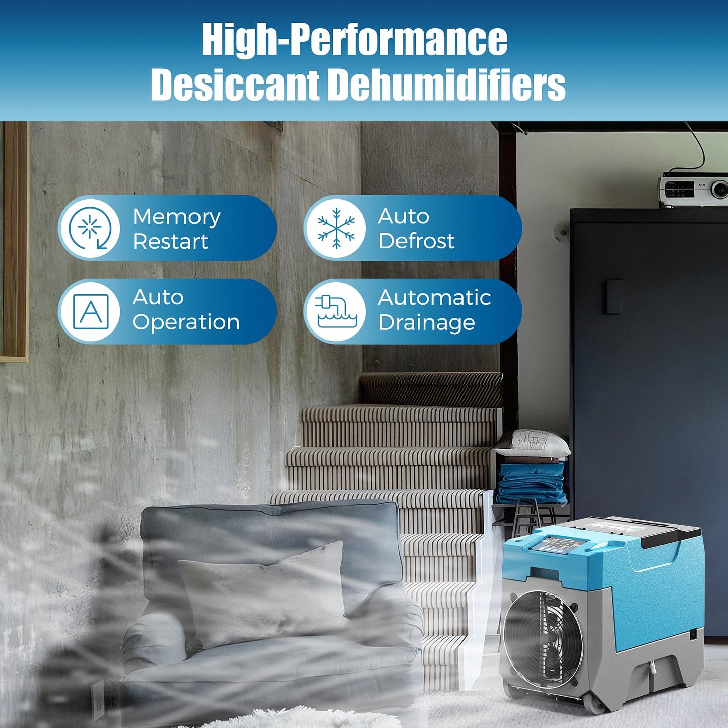 ARGENDON 180 PPD Commercial Dehumidifier with Pump, Large Space Dehumidifier with Drain Hose for Basement/Crawlpace/Home/Industry Use, Water Damage Restore, Auto Defrost, Memory Starting