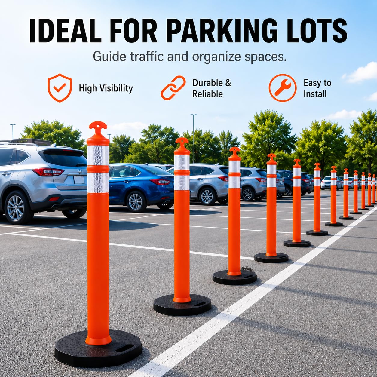 6PACK BESEA Traffic Delineators Cone 42”High Orange Traffic Safety Delineator Cones with Heavy Duty Rubber Base for Construction Site, Road Parking, People Control in Public(6PACK)