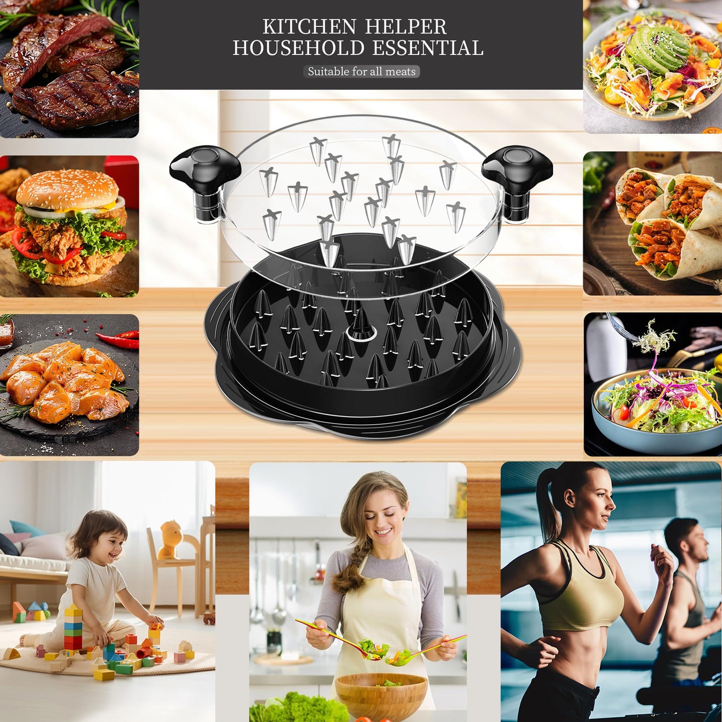 Vertdens Chicken Shredder, 10" Pro Chicken Shredder Tool Twist Large for Kitchen, Chicken Shredder Tool Twist, Chicken Crusher, Suitable for shredding All Kinds of Meat Products, Black