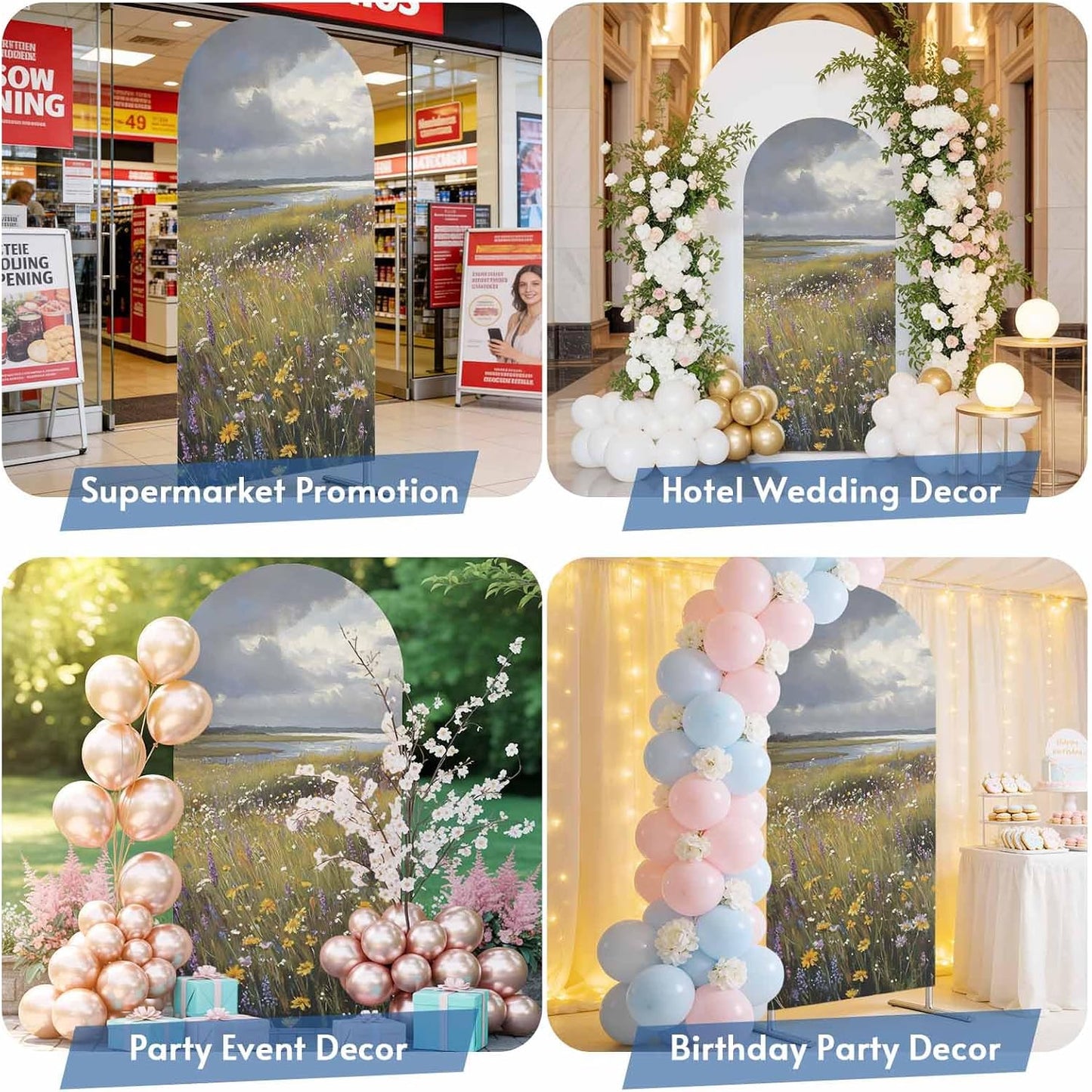 Jnbasdffb 6.6 Spring Floral Wedding Arch Cover, Stretchy Spandex Arch Backdrop Stand Covers FT, Modern Oil Painting