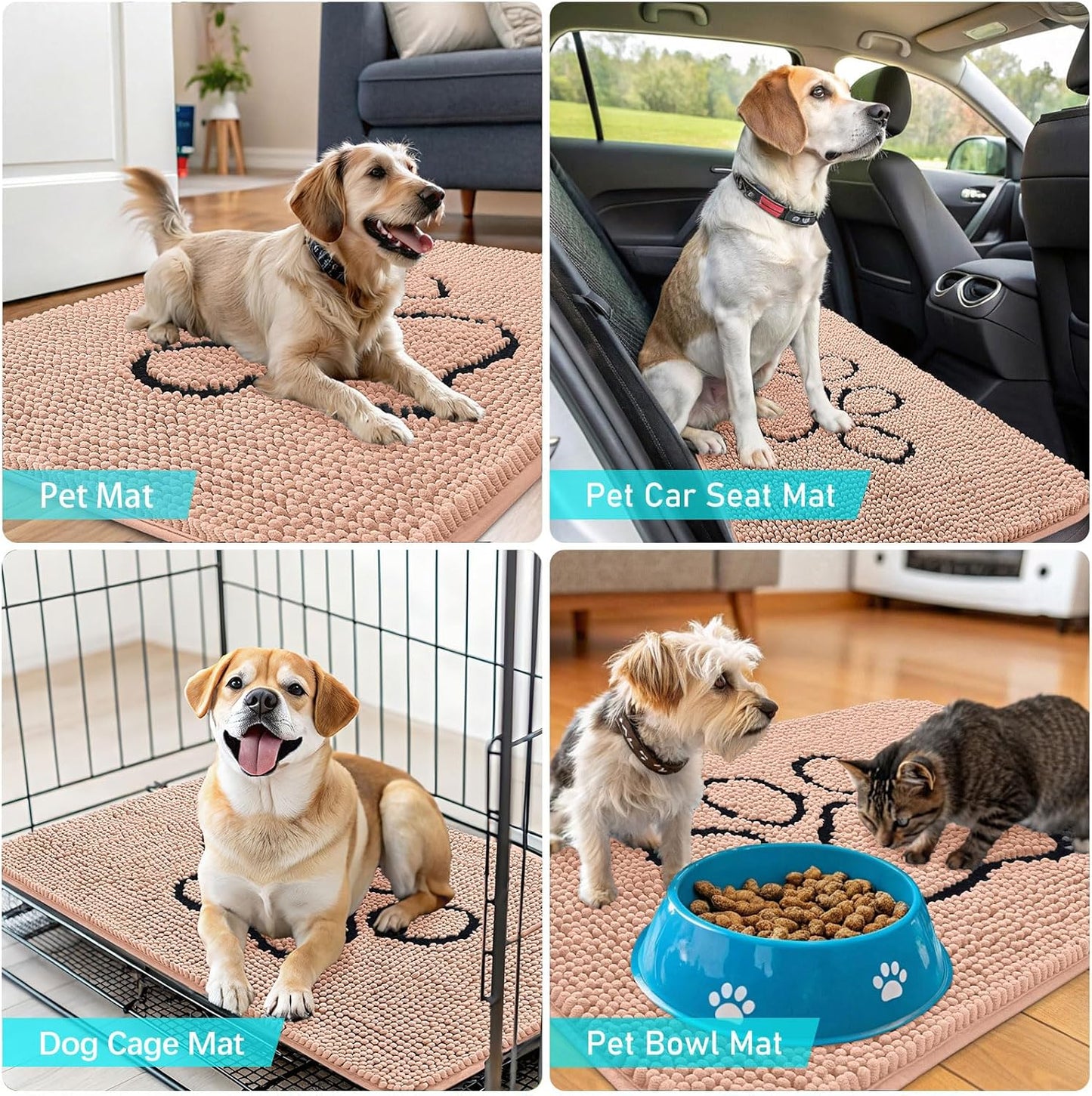 OLANLY Dog Door Mat - Absorbent Non-Slip Mud Mat for Paws | 30x20 Peach Chenille Design