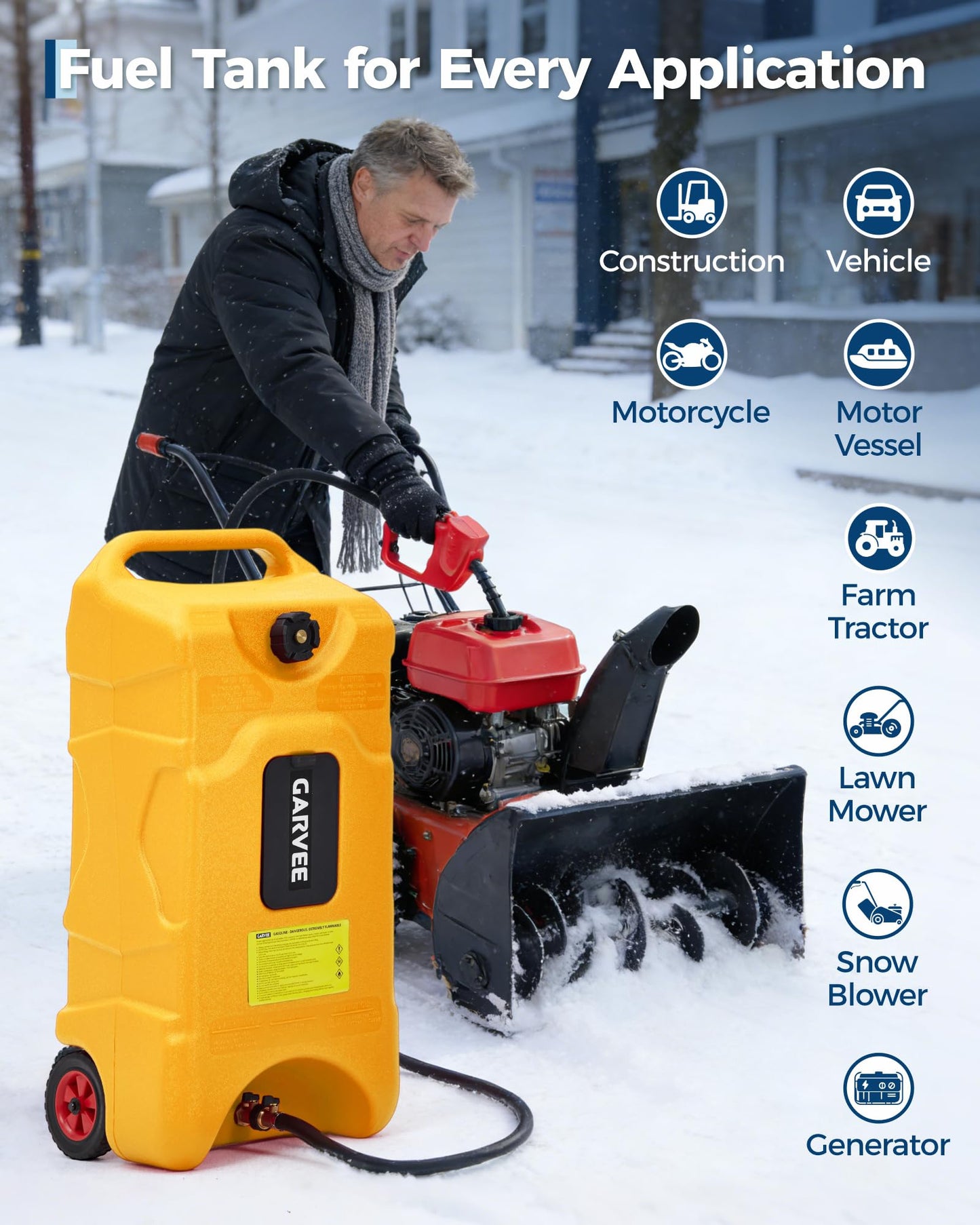 Garvee 16 Gallon Gas Can, Fuel Tank Container with LE Fluid Transfer Manual 10 FT Siphon Pump, Portable Diesel Gas Storage Caddy w/Wheels for Car, ATV, Weeder, Boat, Tractor,Snow Blower,Generator
