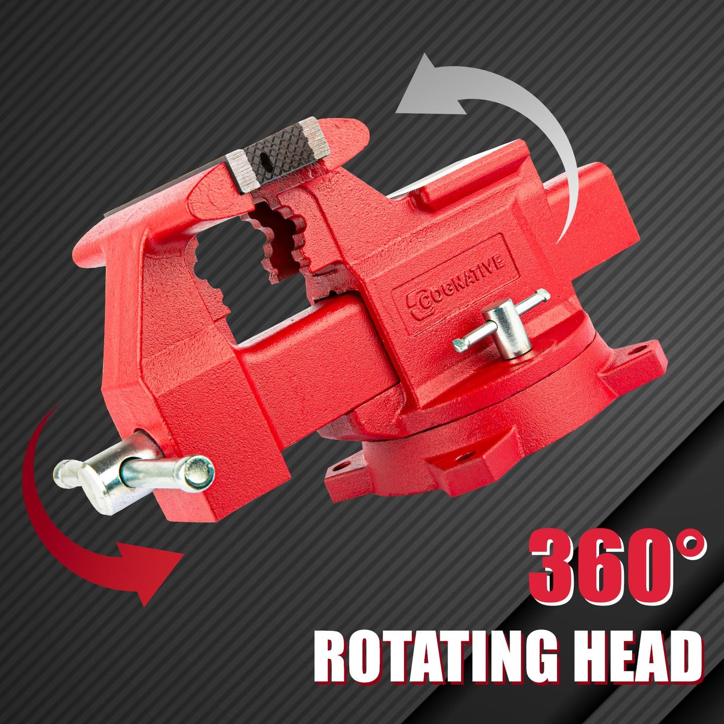 COGNATIVE 6.5" Heavy-Duty Ductile Iron Bench Vise 360° Swivel Bench Vise with Anvil, Red and 6" Vise Jaws