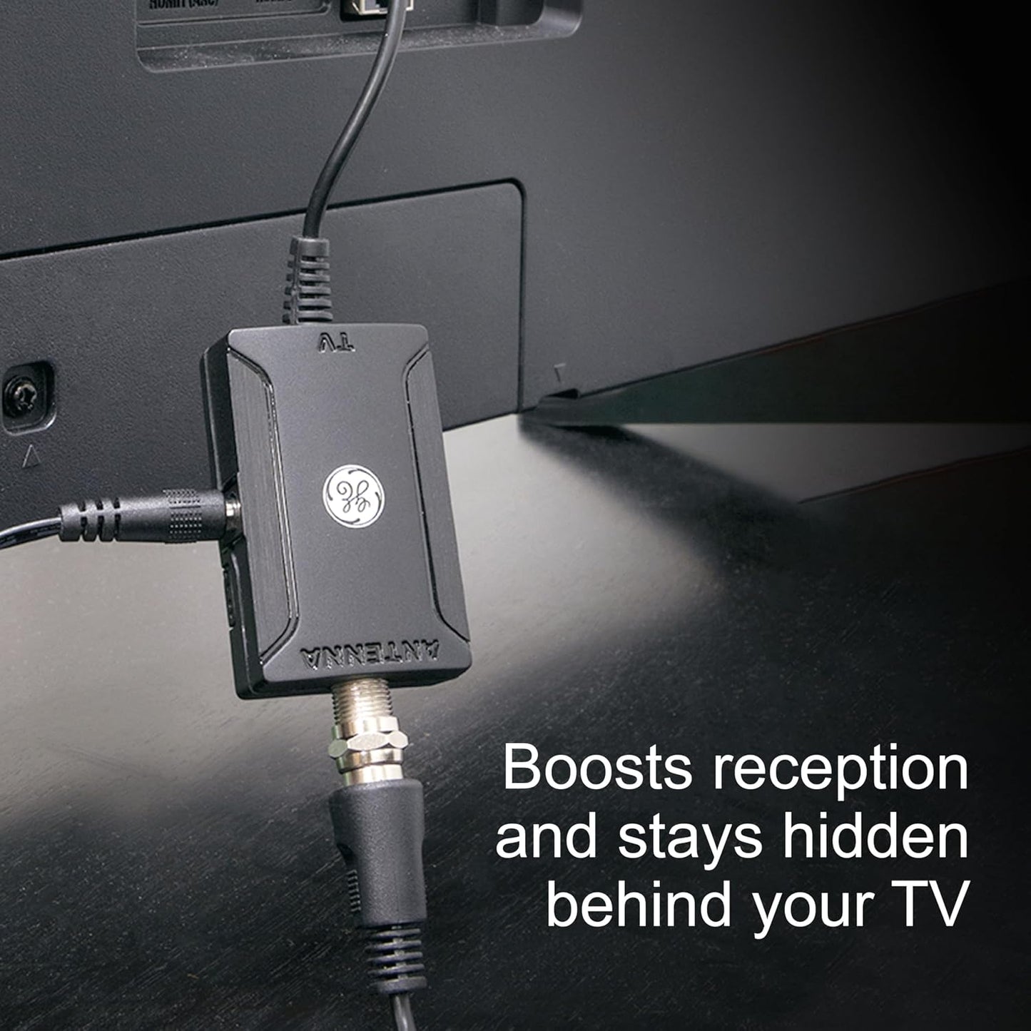 GE 42178 Indoor HD Digital TV Antenna Amplifier, Low Noise Antenna Signal Booster, Clears Up Pixelated Low-Strength