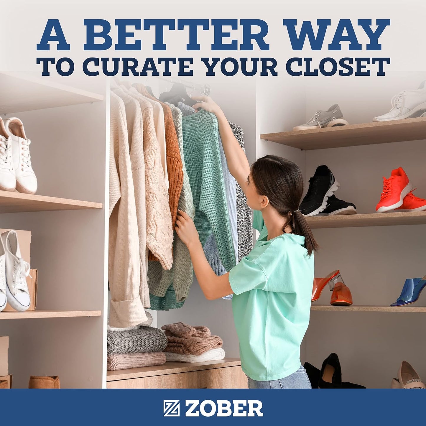 ZOBER Black Velvet Hangers - Non-Slip Clothes Hangers with 360° Swivel | 50 Pack, Holds Up to 10 lbs