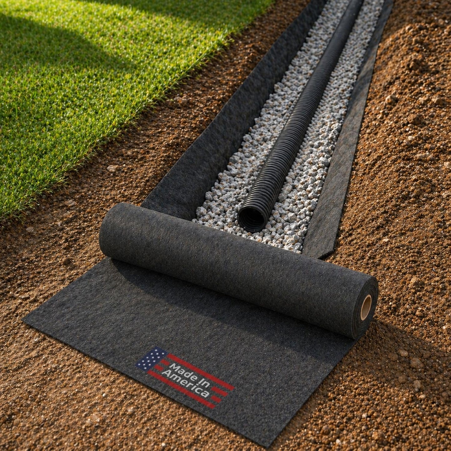 Sandbaggy French Drain Filter Fabric | Non-Woven Geotextile Landscape Fabric (4 oz) – Water Permeable, Porous Drainage Geo Fabric for Clay Soil & Landscaping – USA Made (6 ft x 50 ft Roll)