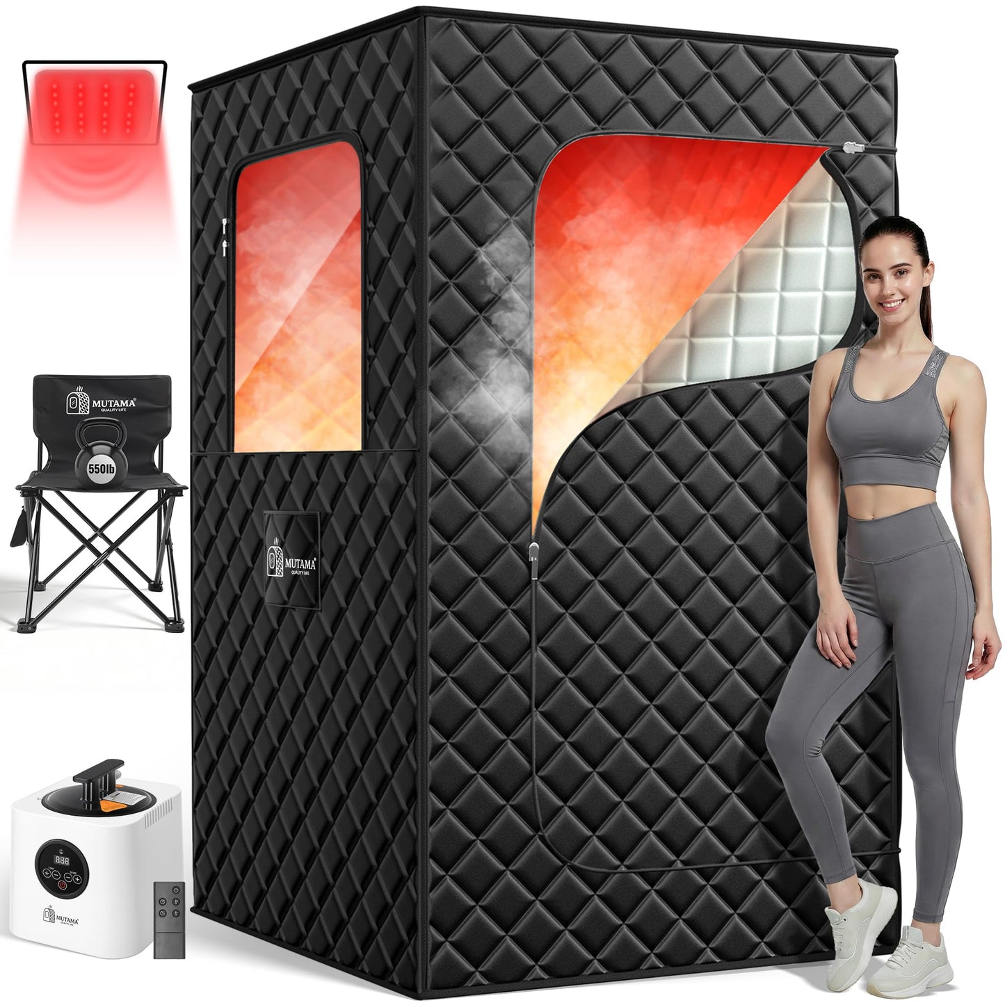 Sauna Box, 3L Portable Steam Sauna Tent for Home & Indoor Use, 1400w Personal Sauna Pod, Remote Control, Folding Chair, 15 Levels, 99-Min Timer,32" x 32" x 71"