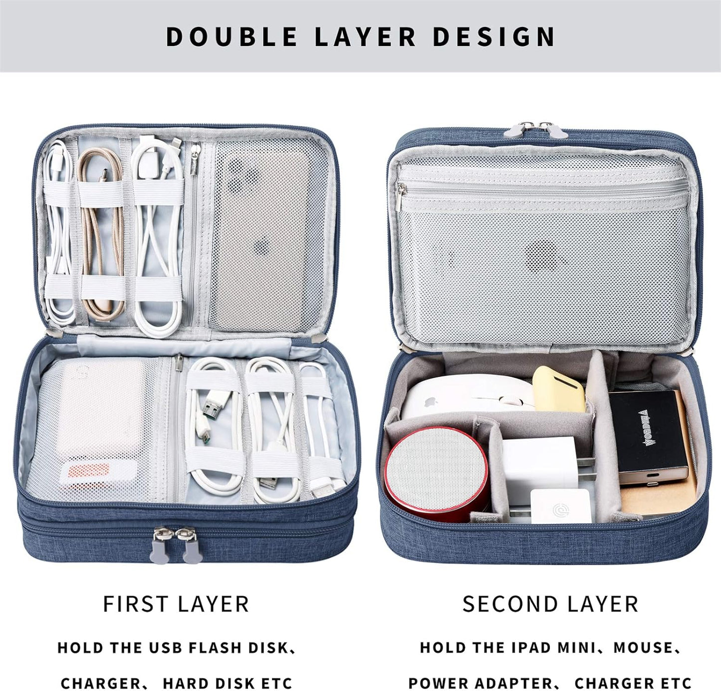 Lanola Travel Cable Organizer Bag, Electronic Accessories Case Portable Double Layer Cable Storage Bag