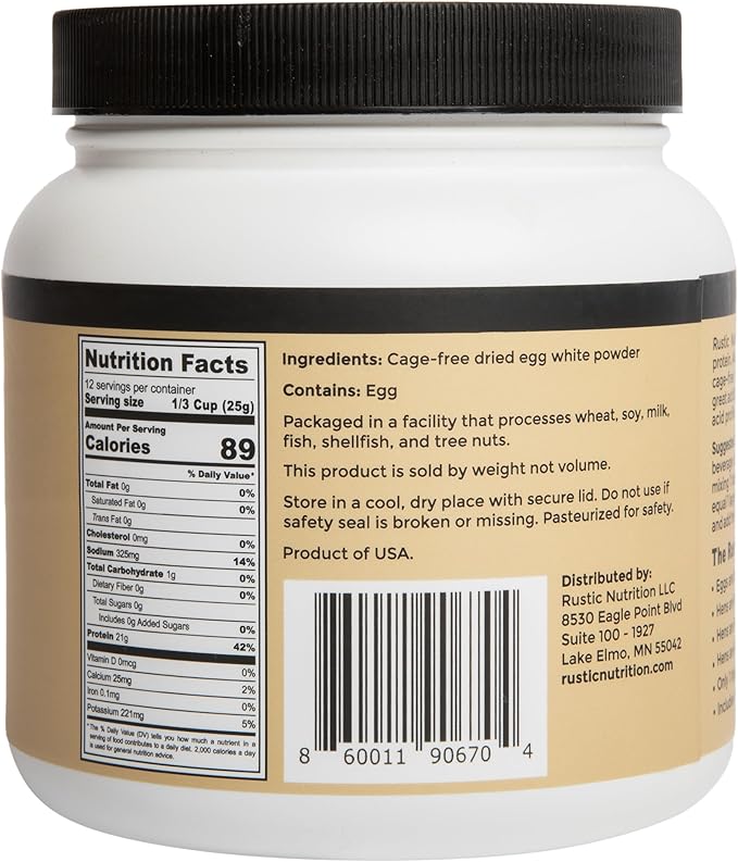 Cage-Free Egg White Protein Powder, USA-Sourced, 21g Protein, 0g Fat, 0g Sugar, 0g Cholesterol (Unflavored, 10.5 Oz)