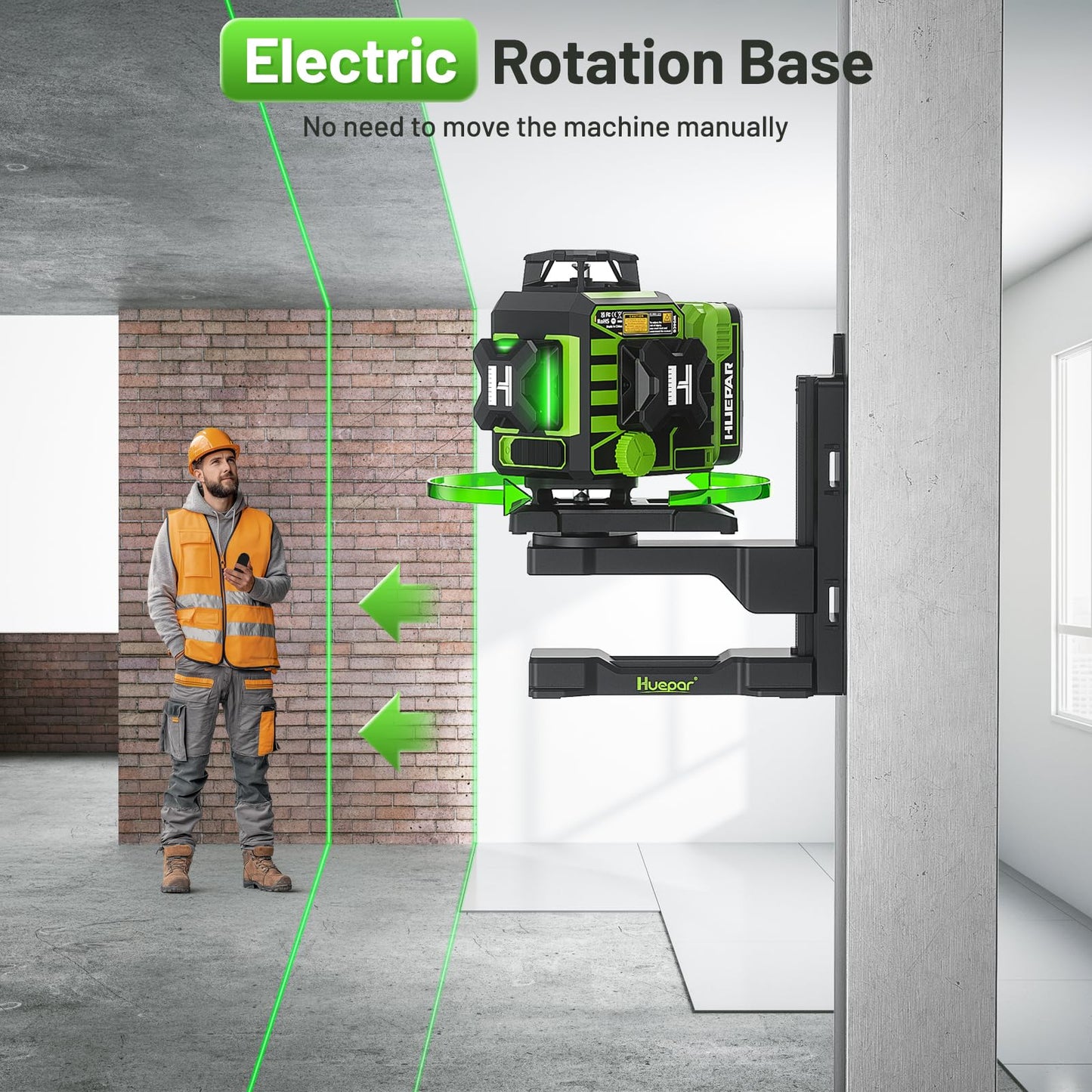 Huepar W04CG Laser Level 360 Self Leveling with 60" Tripod, Laser Class: Class II (IEC/EN60825-1/2014), 1mW power output