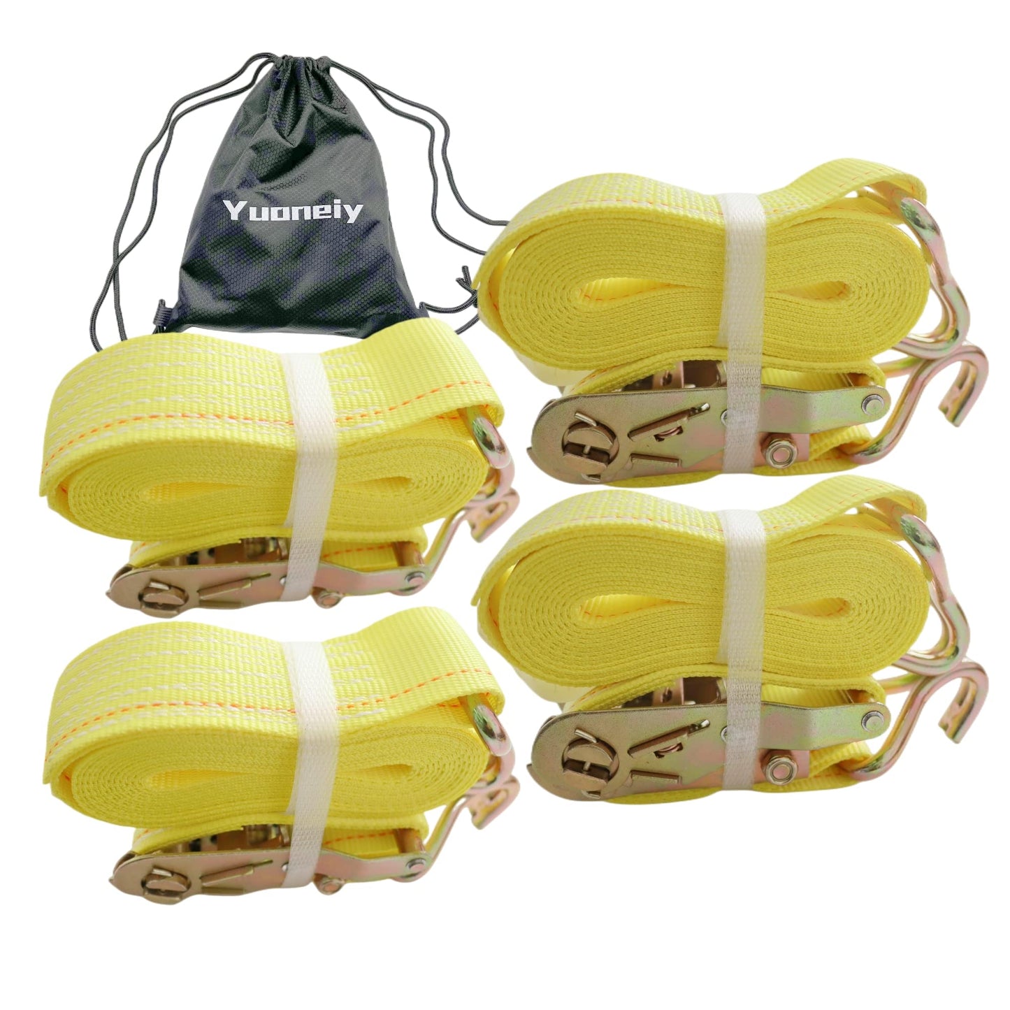 Yuoneiy Ratchet Straps Tie Down Straps Heavy Duty (4PK) 2" x 15' x 4400 lbs J Hook Cargo Tie-Downs Straps for Motorcycle, ATV, UTV, Trailer