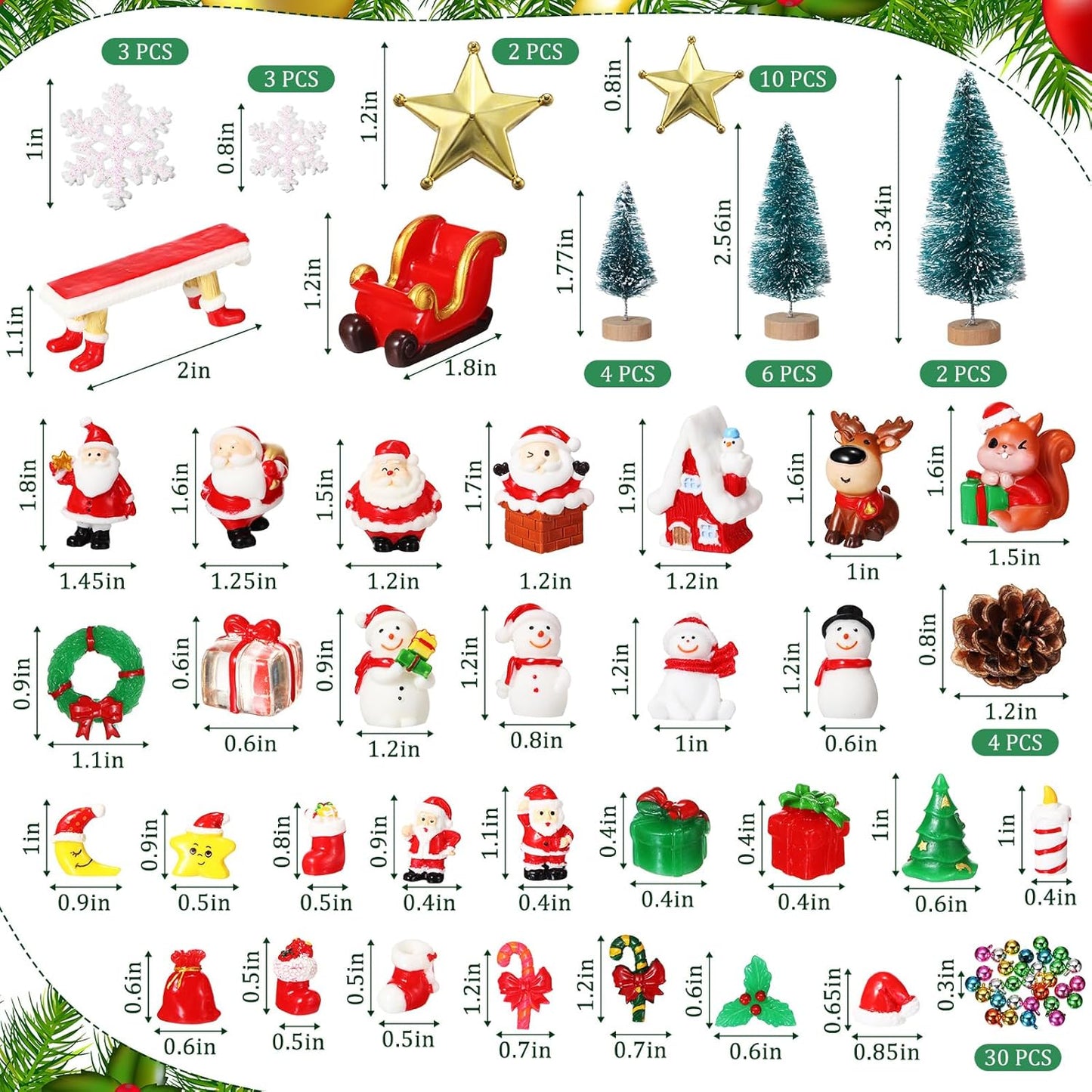 Roowest Miniature Ornaments - 96 Pcs DIY Snow Globe Kit for Christmas Village Decor | Snowman, Reindeer, Santa, Teal