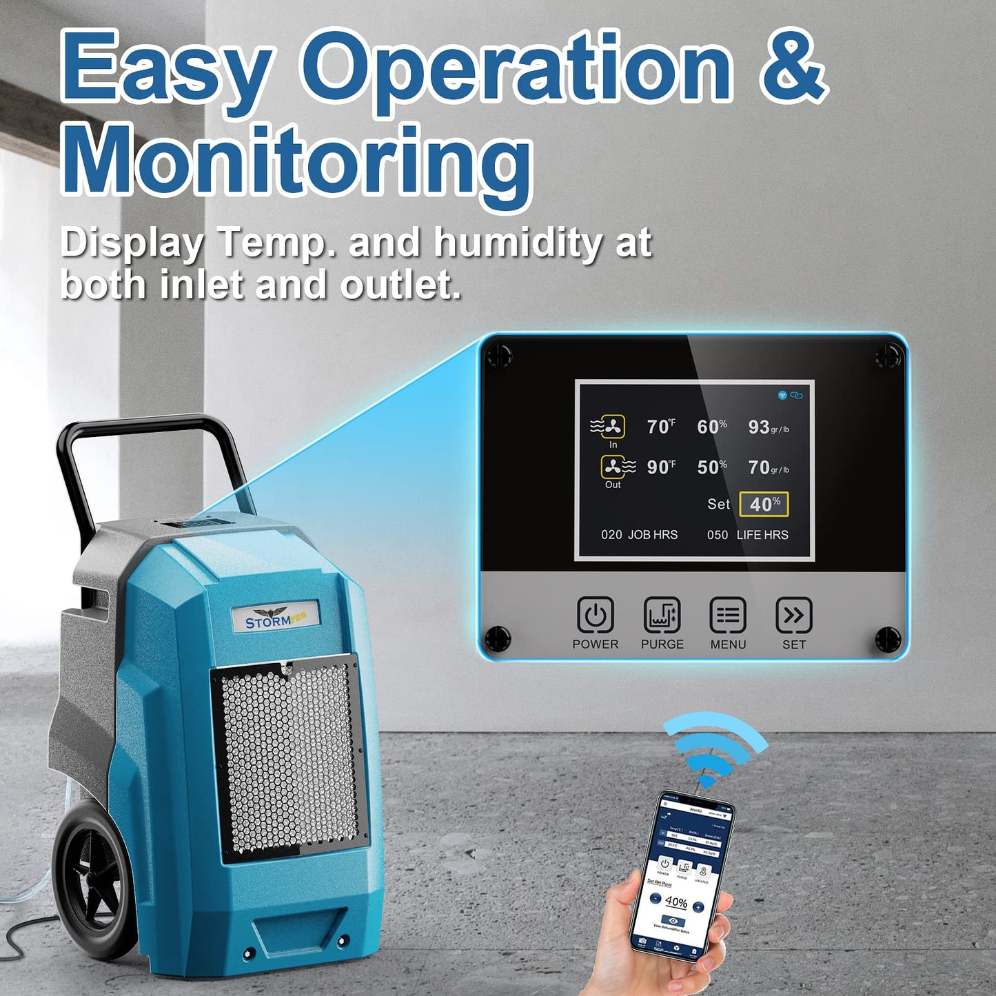 ALORAIR 180 Pints Smart WiFi LGR Commercial Dehumidifier with Pump Drain Hose, 2,300 Sq.Ft Dehumidifier Portable Industrial Dehu with Wheels for Water Damage Restore, Basements, Garages, and Job Sites