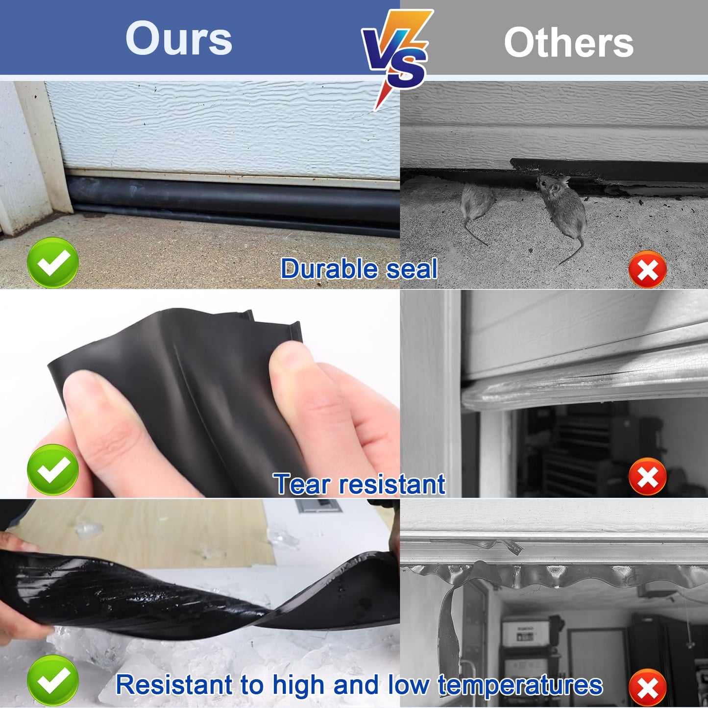 Garage Door Seals Bottom Rubber - 16.5 Feet Weatherproof EPDM Rubber, Easy DIY Trim-to-Fit Installation Kit, Custom-Fit, Durable Seal for Energy Efficiency & Home Protection