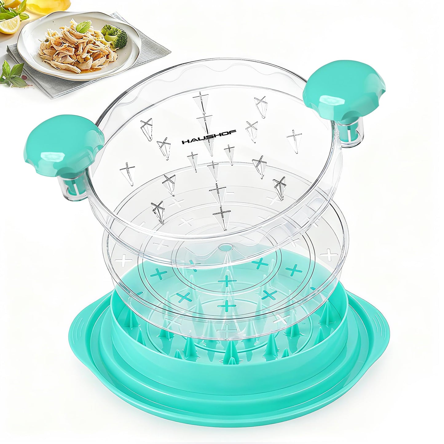 HAUSHOF Chicken Shredder Tool Twist, Large 3 Layer Meat Shredder Grinder, Visible, Strong Anti-Slip, BPA Free, Dishwasher Safe, for Steak, Pork