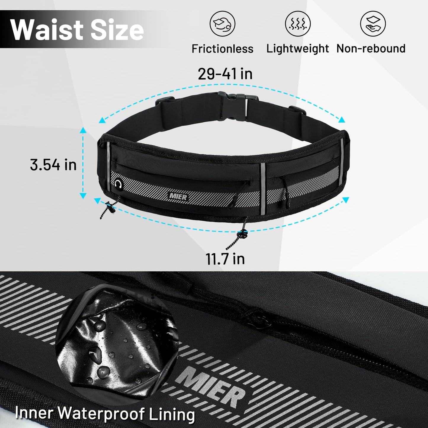 MIER Running Belt for Men Women Slim Fanny Pack Phone Holder Jogging Pouch with Marathon Bib Clip Runner Waist Pack for Walking Cycling for Keys, Cards & Essentials (Black)