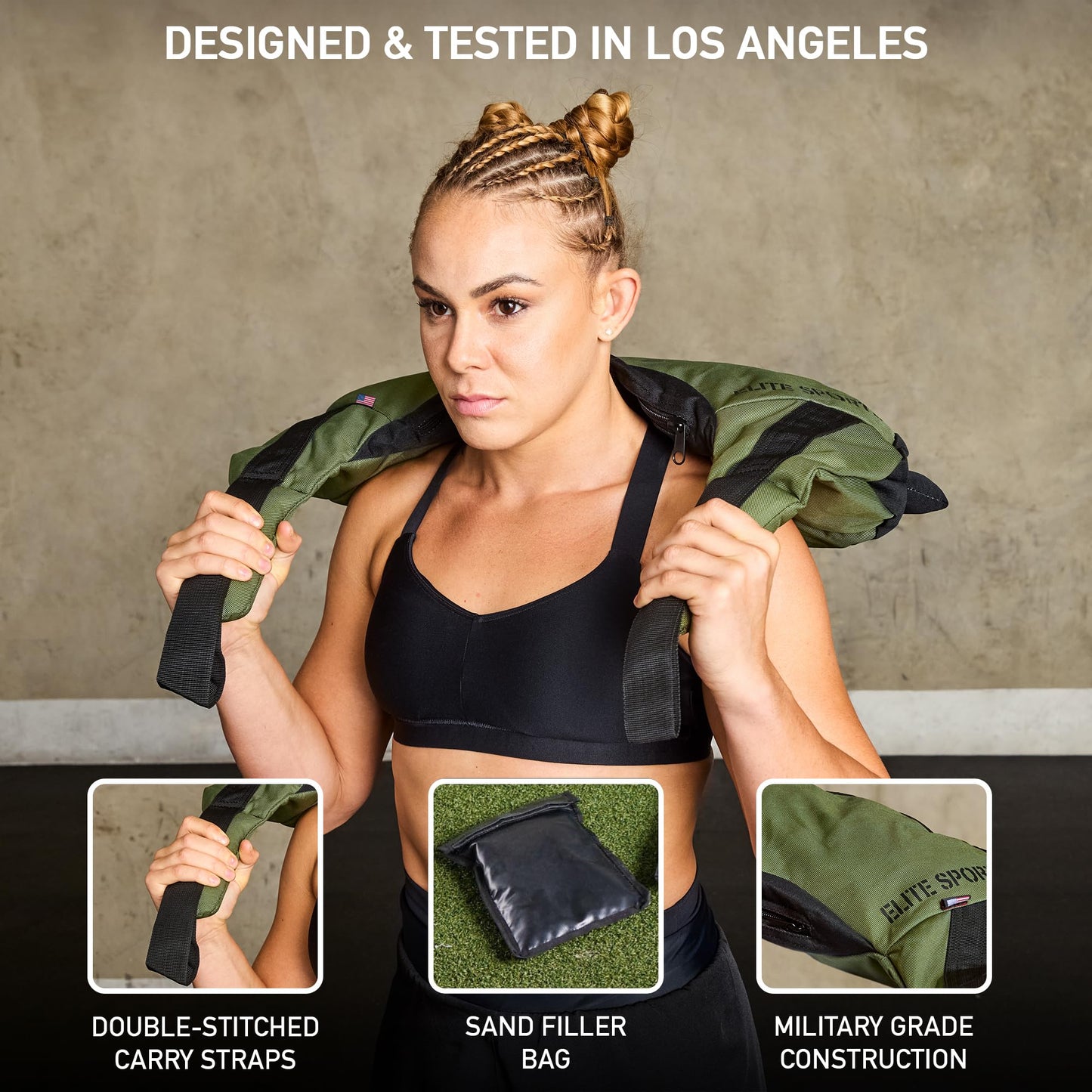 Elite Sports Bulgarian Canvas Bag, Fitness Canvas MMA Gym Cross Workout Training Sandbag 17, 25, 33, 45 lbs (UNFILLED) (Forest Green, 17 LBS)