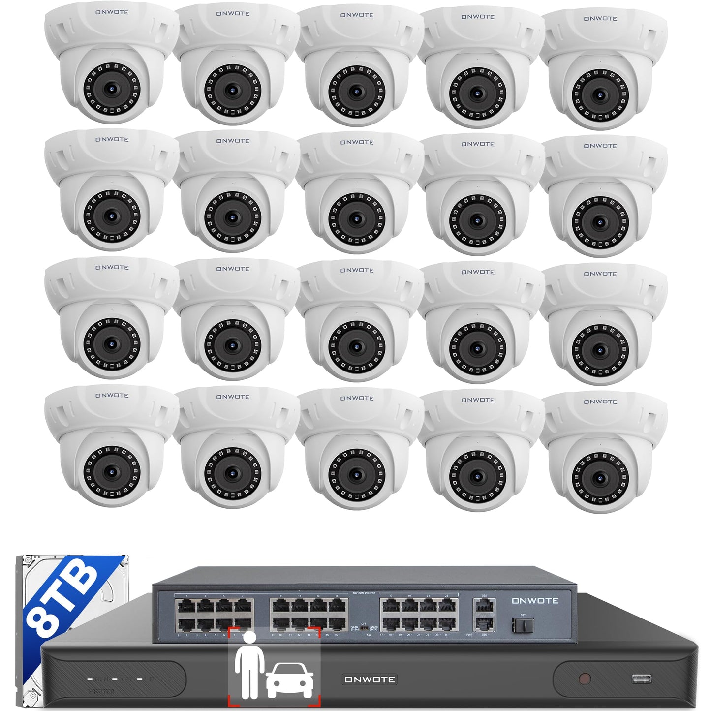 ONWOTE 32 Channel Security Camera System, AcuSearch, 12MP NVR, 20x 5MP Audio PoE IP Cameras, AI Human Vehicle Detection, 32CH 6K 4K Commercial NVR 8TB, 4 HDD Ports Support 40TB, Business CCTV