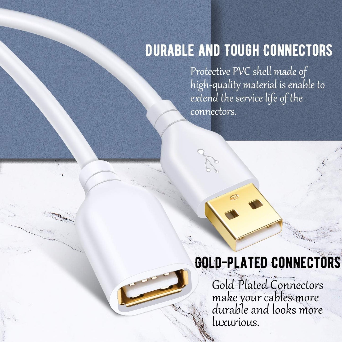 15ft, 2 Pack 2.0 Costyle USB Extension Cable White USB Extender Cable Type A Male to A Female Extension Cable Long USB