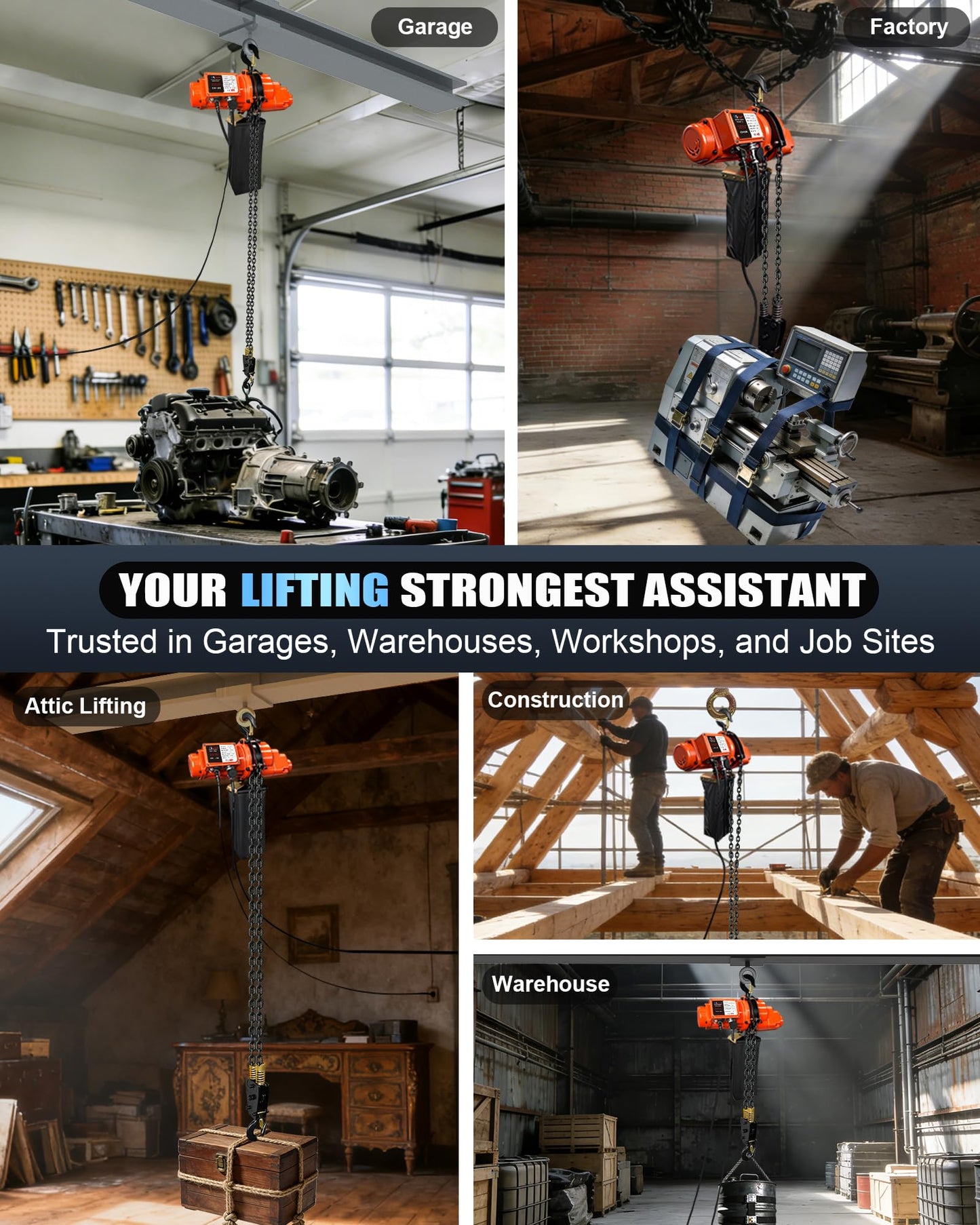 USYATO Electric Chian Hoist, 2200 lbs Material Handling Tool, Electric Hoist with 20 ft Wired Remote Control, 120V Single Phase Overhead Crane with Chain for Warehouses, Factories, Attic