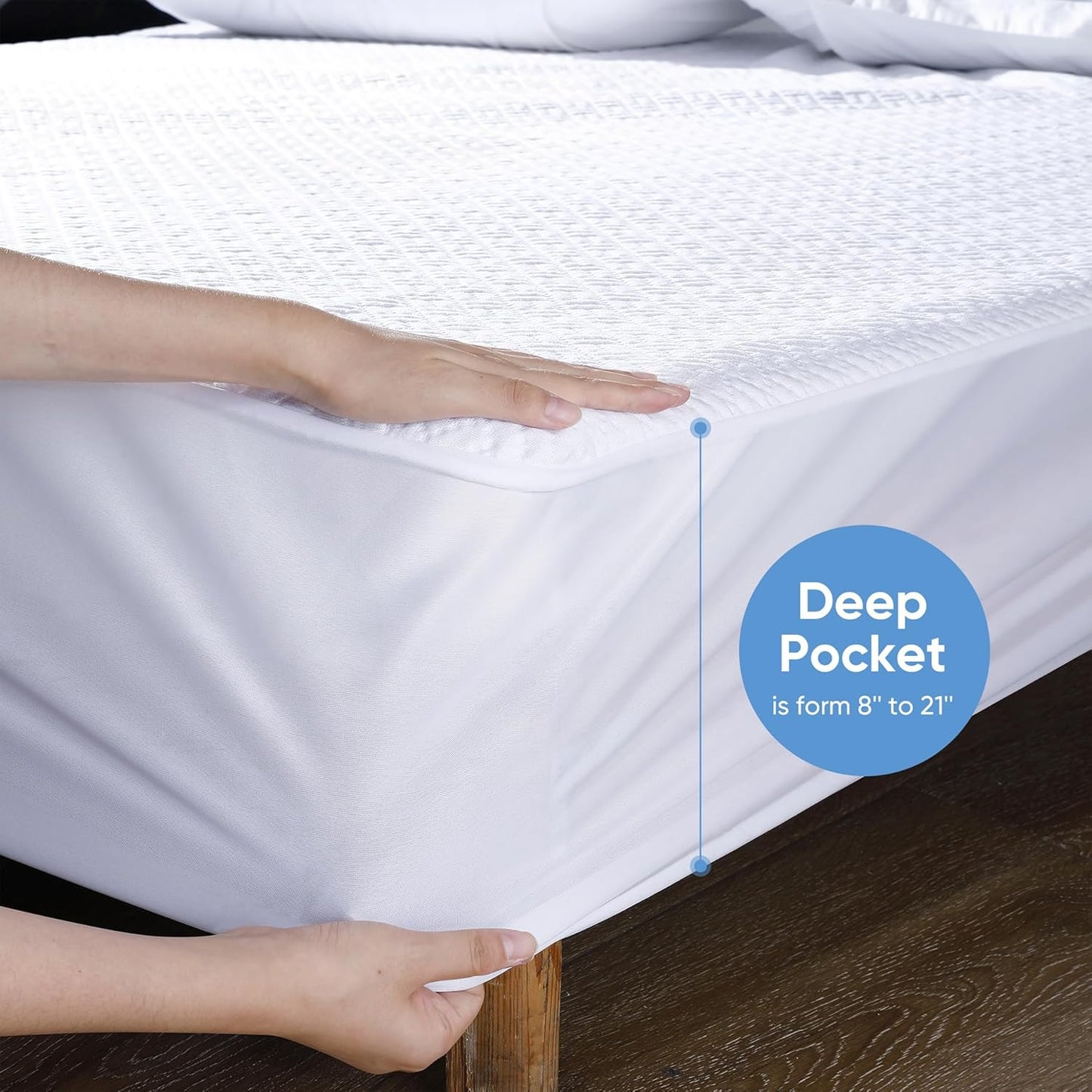 Skiennix Cooling Waterproof Mattress Protector - Soft, Breathable Queen Size Cover for Deep Pocket (8''-21'')