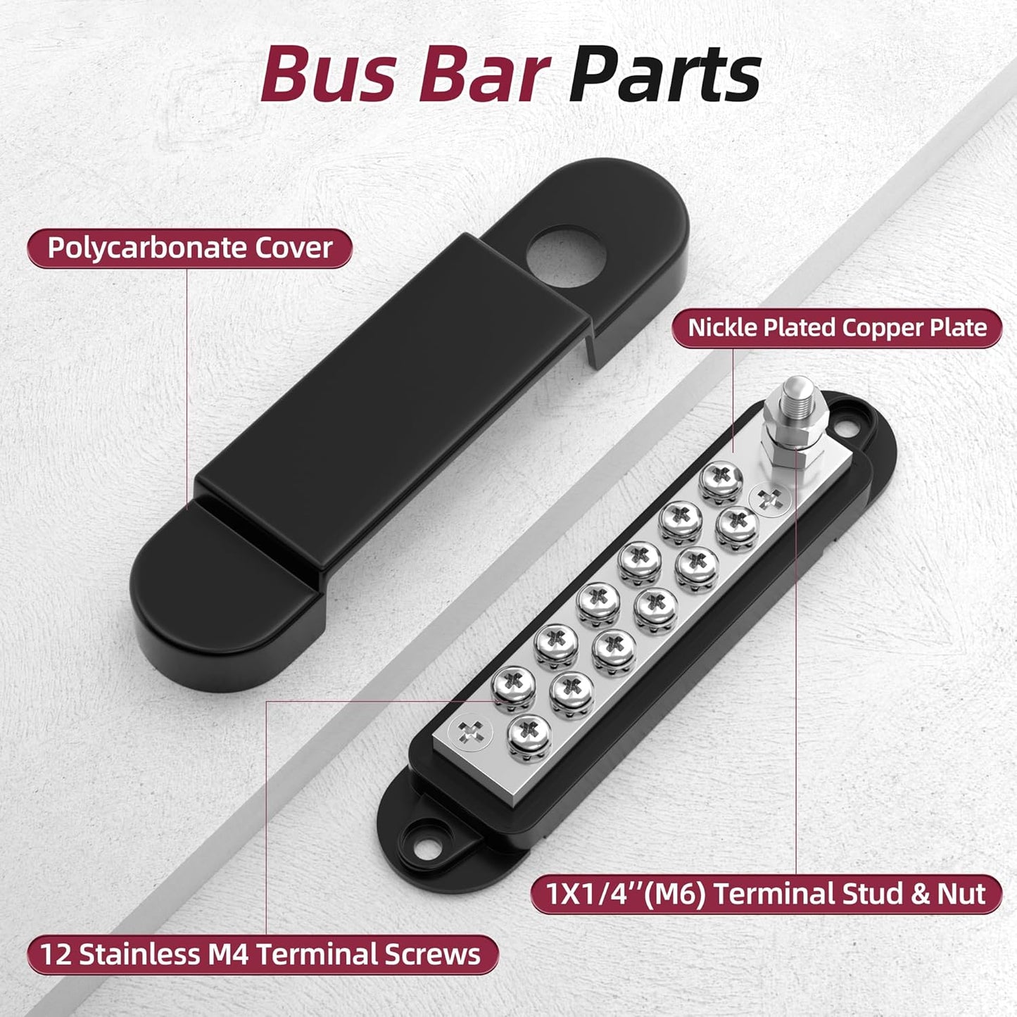 12V 150A 1/4" 12 RVBOATPAT Power Distribution Block Stud Marine Bus Bar Volt DC Battery Busbar for Boat Automotive