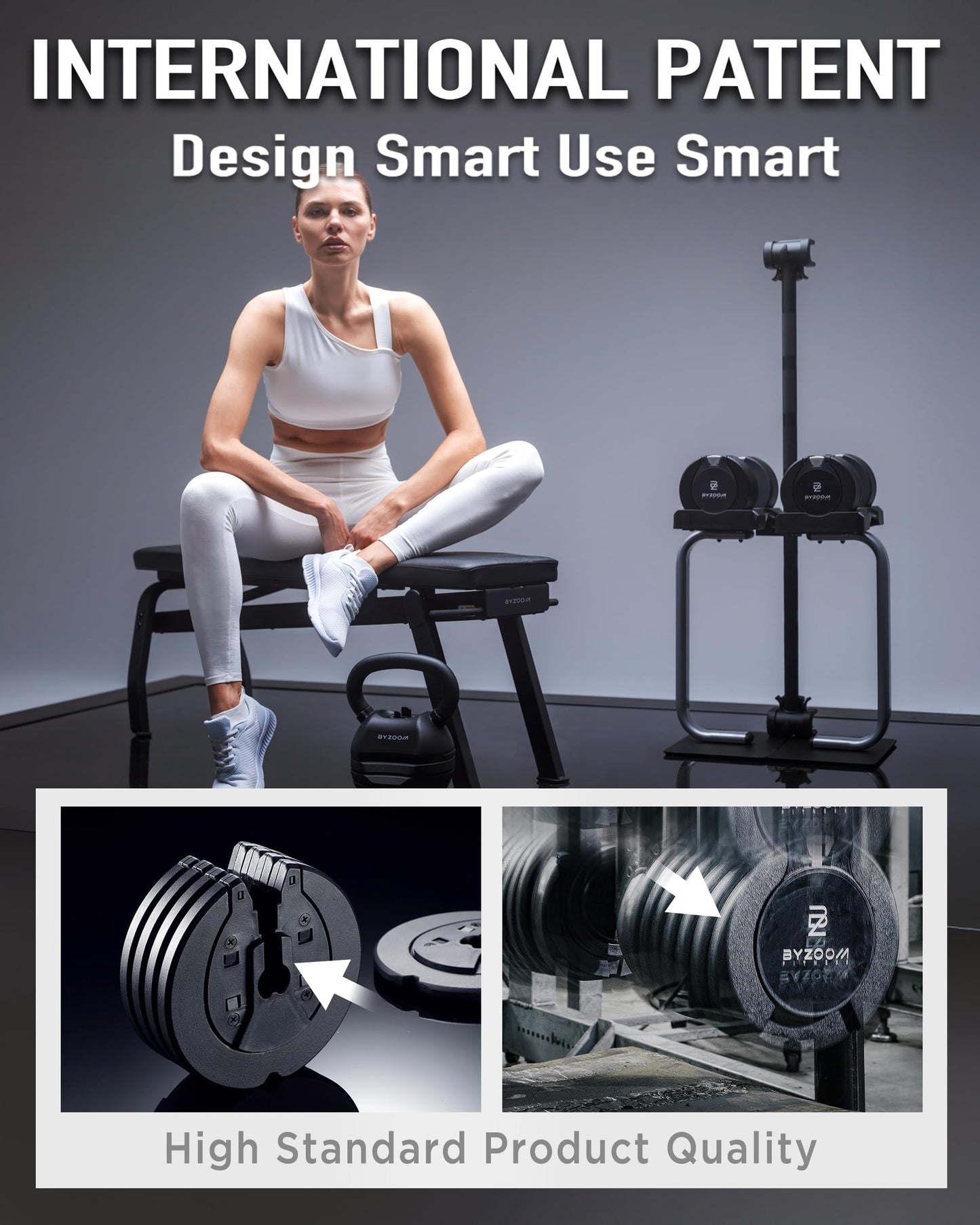 BYZOOM FITNESS Adjustable Dumbbell Set 25lb Single Unit(Buy 2 for a Pair) – 5-in-1 Compact Free Weights for Home Gym, Patented Easy-Adjust Design, Sleek Aesthetic for Strength Training & Workouts, Black