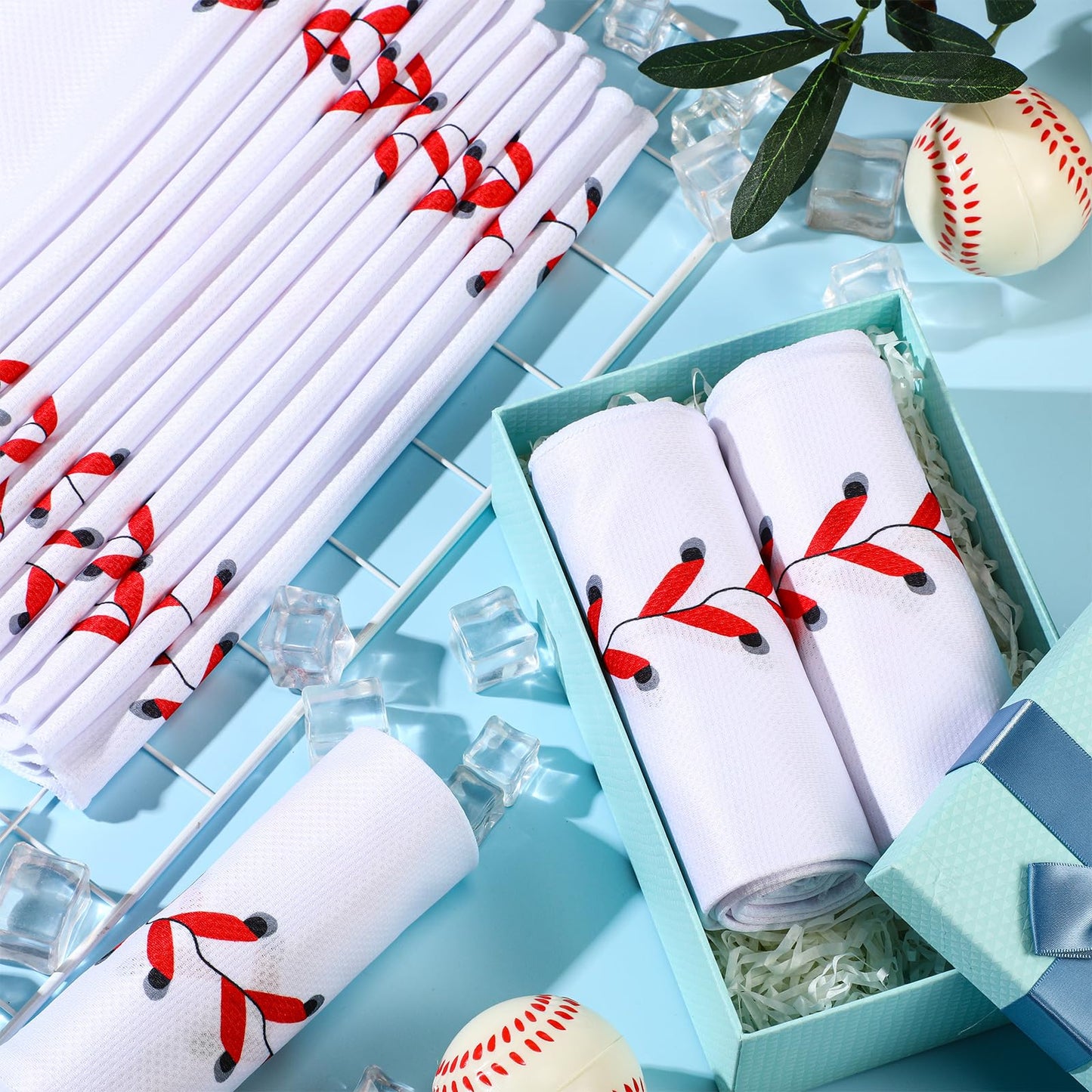 CraftyDream 18 Counts Cooling Towels, Softball Towel Breathable Chilly Ice Towels, 40"x12" Cooling Towel for Baseball Team Coach Gift Training, Cold Sweat Rag for Sport (White, Baseball)