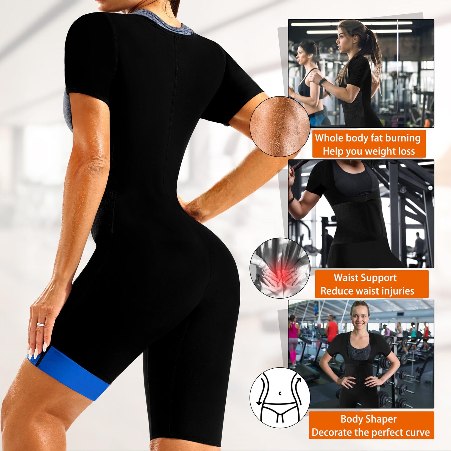LMCOB Sauna Suit for Women Sweat Suit Waist Trainer for Weight Loss 4 IN 1 Slimming Full Body Shaper Sauna Jumpsuit Workout Vest with Shorts(BH70013-01-XL)