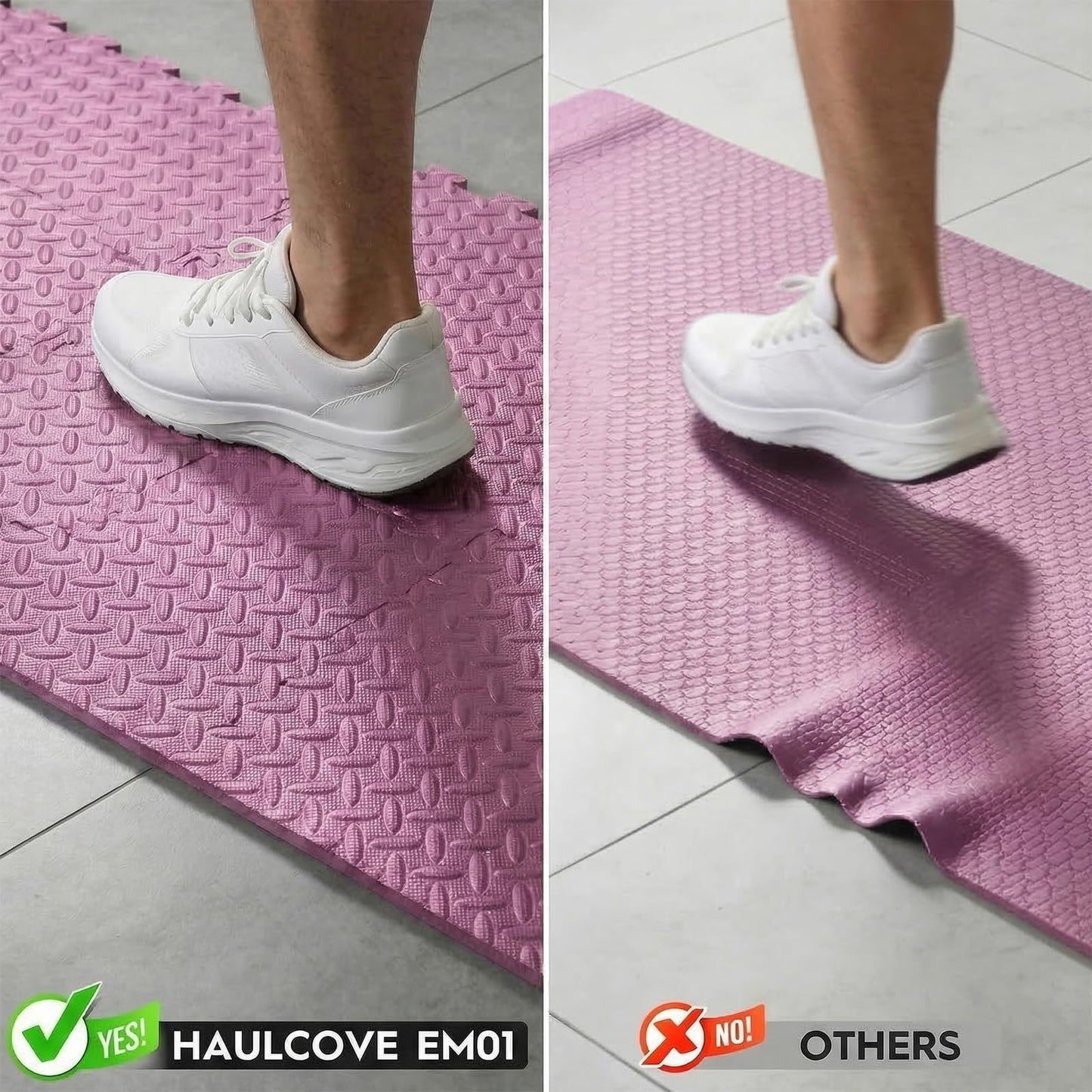 Haulcove Puzzle Exercise Mat, EVA Interlocking Foam Floor Tiles, Non-Slip, Protective, Water-Resistant Flooring for Home Gym & Workout Equipment, 12.6" x 12.6" x 0.4", 18 Sq Ft, 18 Tiles, Pink