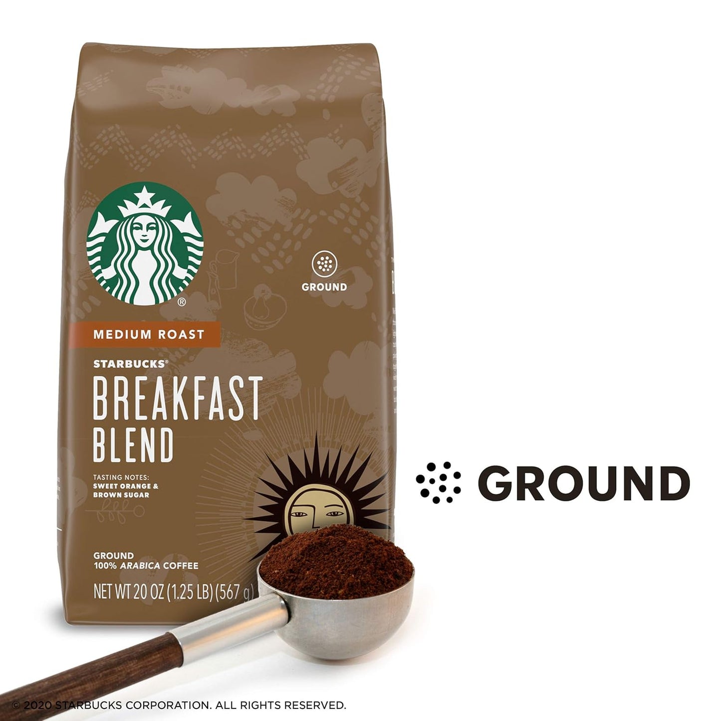 Starbucks Medium Roast Ground Coffee - Breakfast Blend - 100% Arabica - 6 Bags (20 Oz. Each)