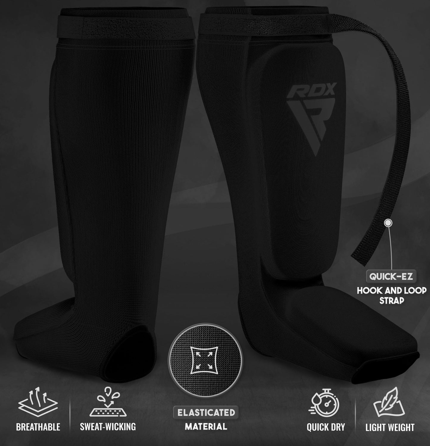 RDX Shin Guards Kickboxing Muay Thai, SATRA Approved, MMA Leg Instep Protection Pads, Sparring Training Martial Arts Boxing, Elasticated Padded Protector, Karate BJJ Taekwondo Gear, Men Women