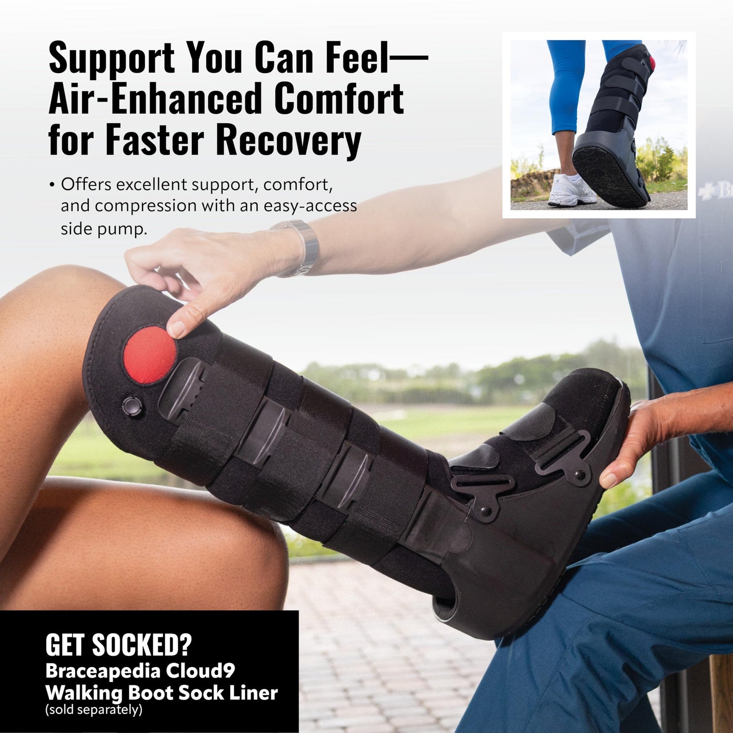 Tall Side Pump Fracture Boot, Medical Grade Foot Brace for Fractures, Cart Friendly Ankle Boot & Brace, Adjustable Air Pump, Sprain & Injury Recovery, Post Op Shoe, Foot Boot for Injured Foot, X-Large