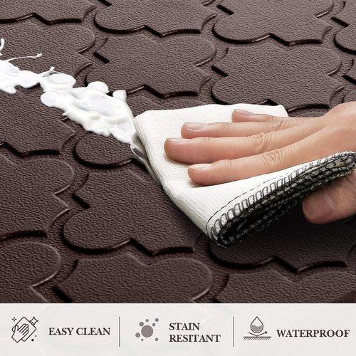 Kitchen Mat [2 PCS] Cushioned Anti-Fatigue Floor Mat Water Resistant Non-Skid Kitchen Mats and Rugs Ergonomic Comfort Foam Kitchen Rugs Standing Mat for Floor Office Sink Chocolate,17.3"x28"+17.3"x60"
