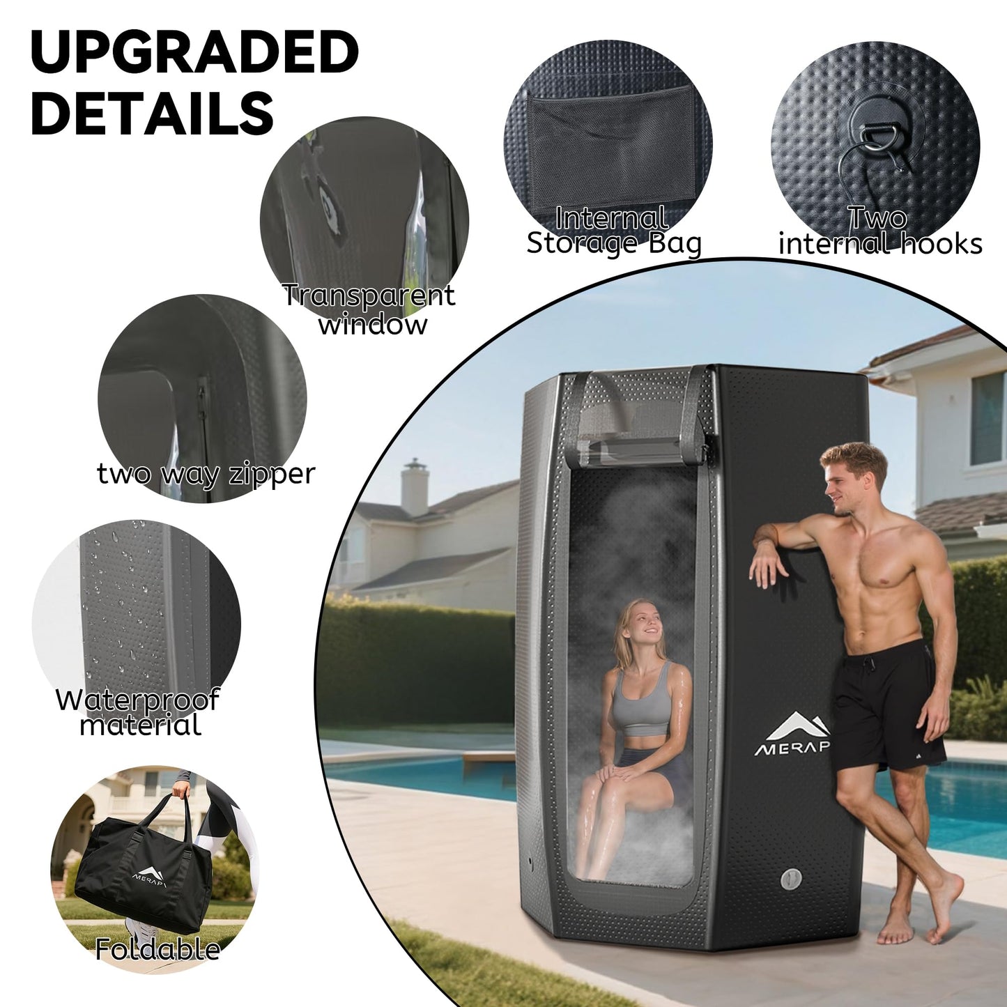 Merapi Premium Portable Inflatable Sauna - Professional Brushed PVC (44.97lbs), Sets Up in 3 Mins, More Portable Than Wood Saunas/More Durable Than Oxford Fabric, for Home SPA/Gym/Travel