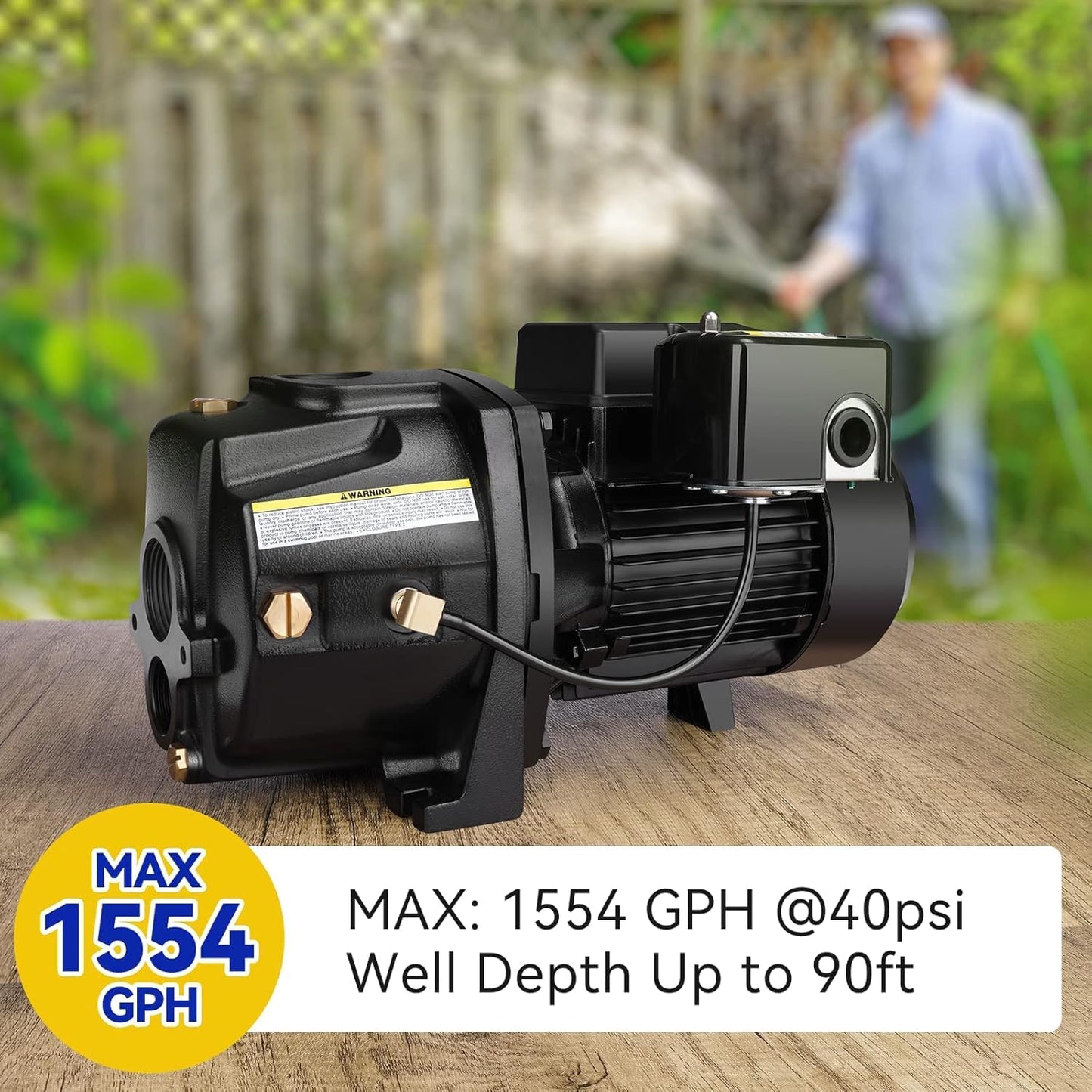 Acquaer Shallow/Deep Well Jet Pump, Cast Iron Convertible Pump with Ejector Kit, Well Depth Up to 25ft or 90ft, 115V/230V Dual Voltage, Automatic Pressure Switch