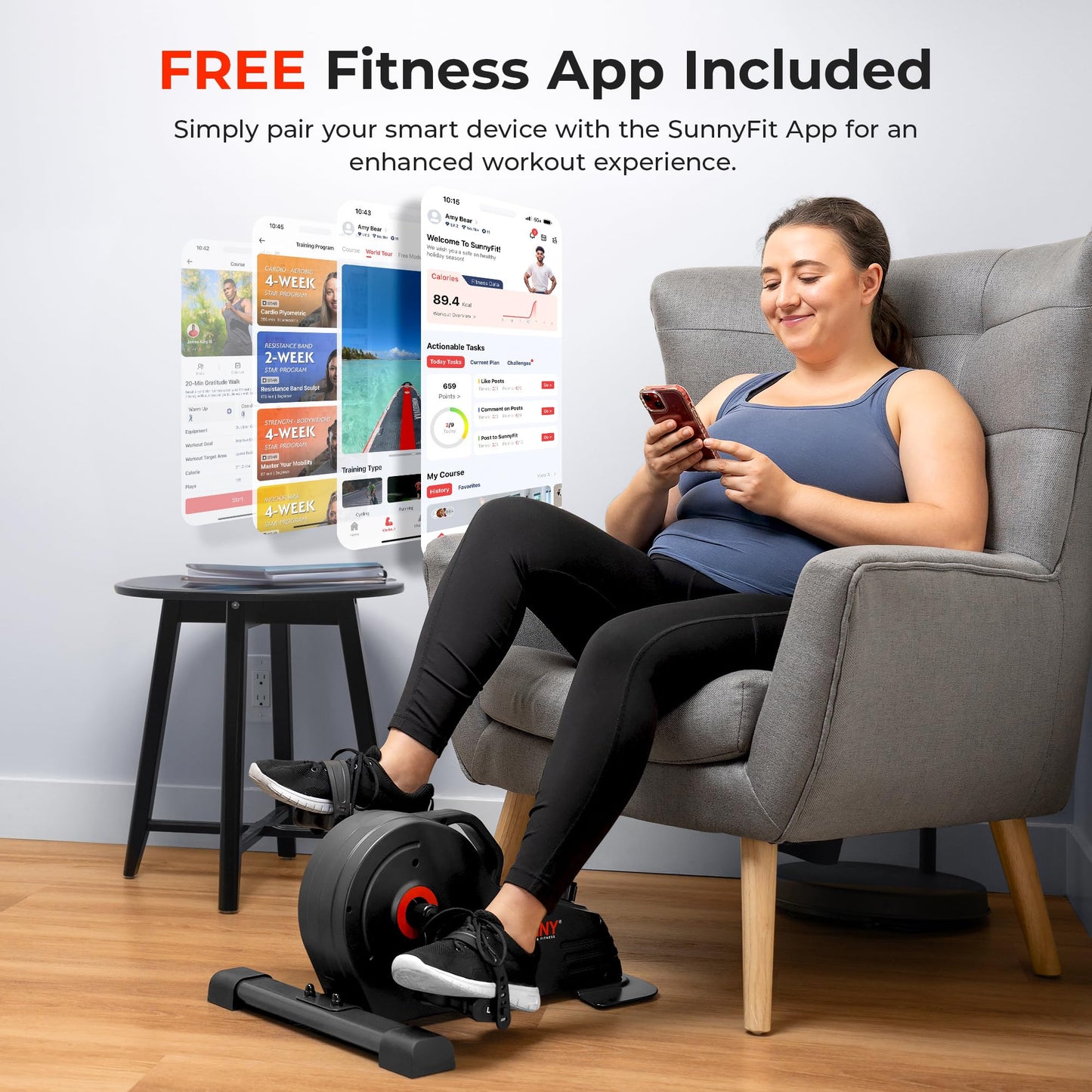 Sunny Health & Fitness Dual-Function Under-Desk Mini Bike, Portable Cardio Peddler in Home & Office, Indoor Arm / Leg Cycle Machine, Pedal Exerciser for Seniors, Free SunnyFit App Bluetooth Connection