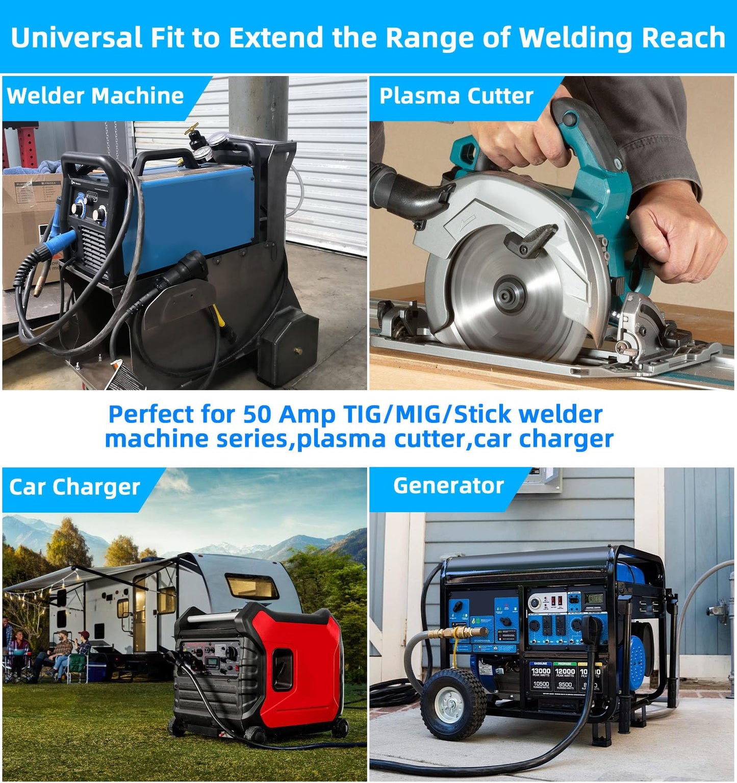 6/3 Welder Extension Cord 50 Amp SOOW Weld Cord 6 AWG Power Cable,250V NEMA 6-50 Heavy Duty Welding Cable 6 Gauge Power Extension Cord for Welding Machine MIG/TIG/Stick,Plasma Cutter,Car Charger-50ft